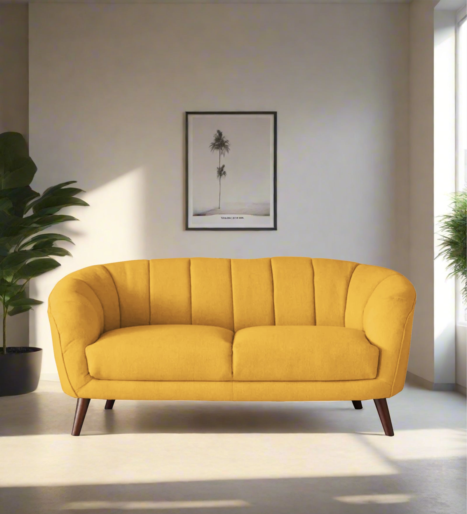 Benjamin Fabric 2 Seater Sofa In Bold Yellow Colour - Febonic Living