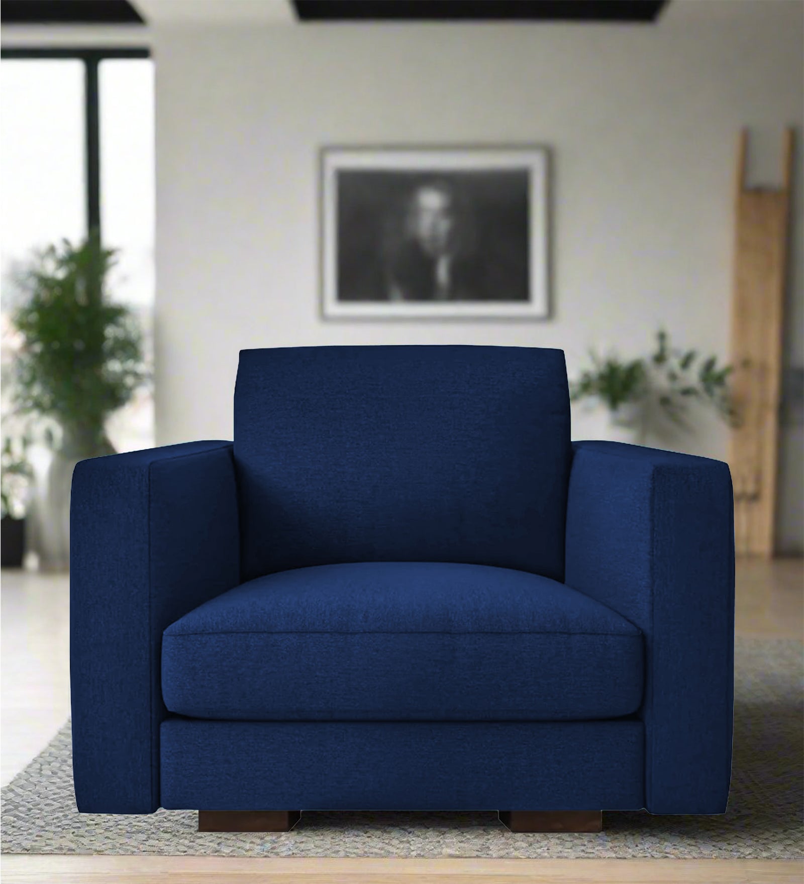 Messy Fabric 1 Seater Sofa In Royal Blue Colour - Febonic Living