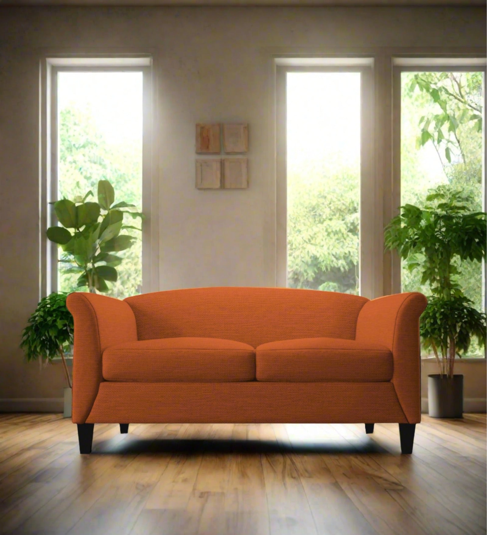 Kimber Fabric 2 Seater Sofa In Vivid Orange Colour - Febonic Living