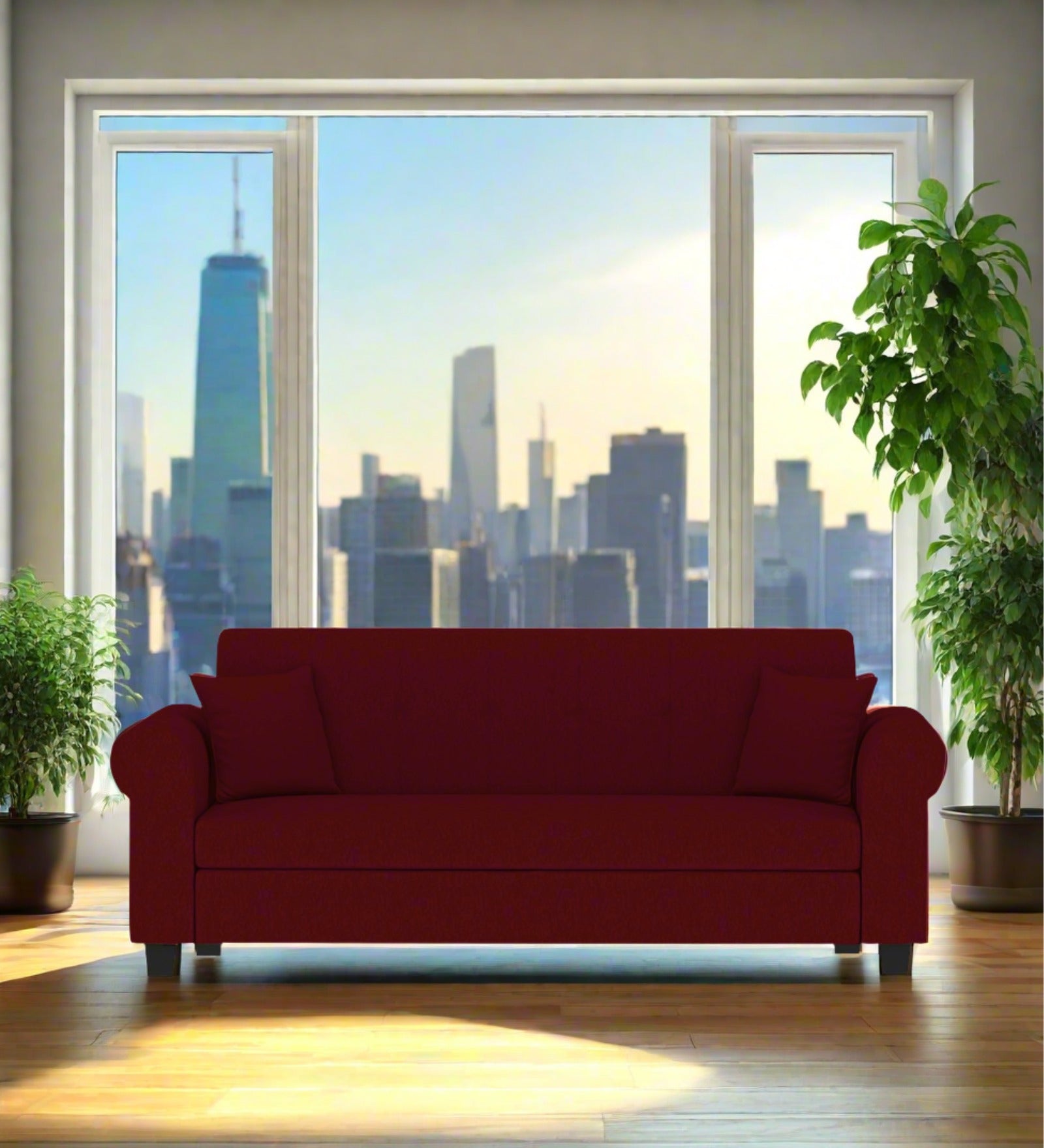 Derado Fabric 3 Seater Sofa In Ruby Red Colour - Febonic Living
