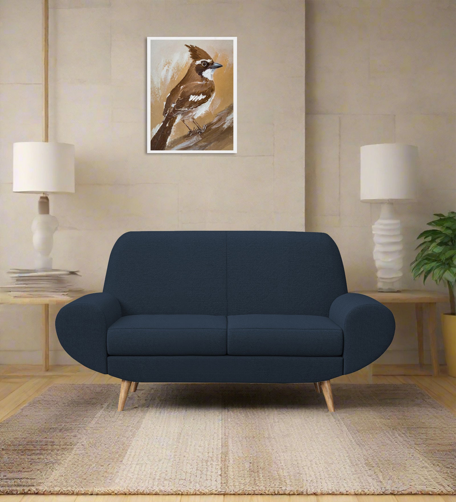 Jessy Fabric 2 Seater Sofa In Denim Blue Colour - Febonic Living