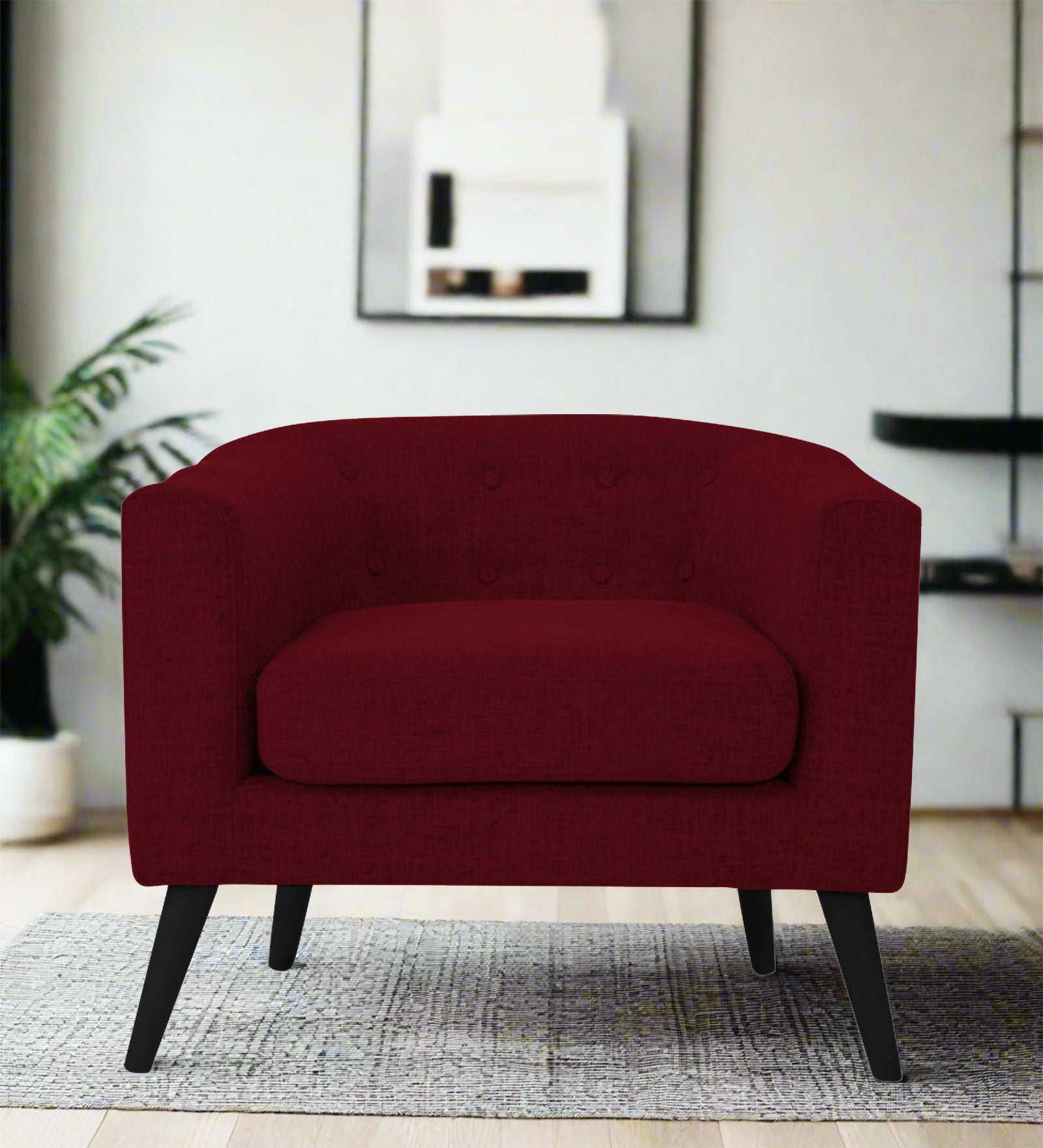 Casper Fabric 1 Seater Sofa In Ruby Red Colour - Febonic Living