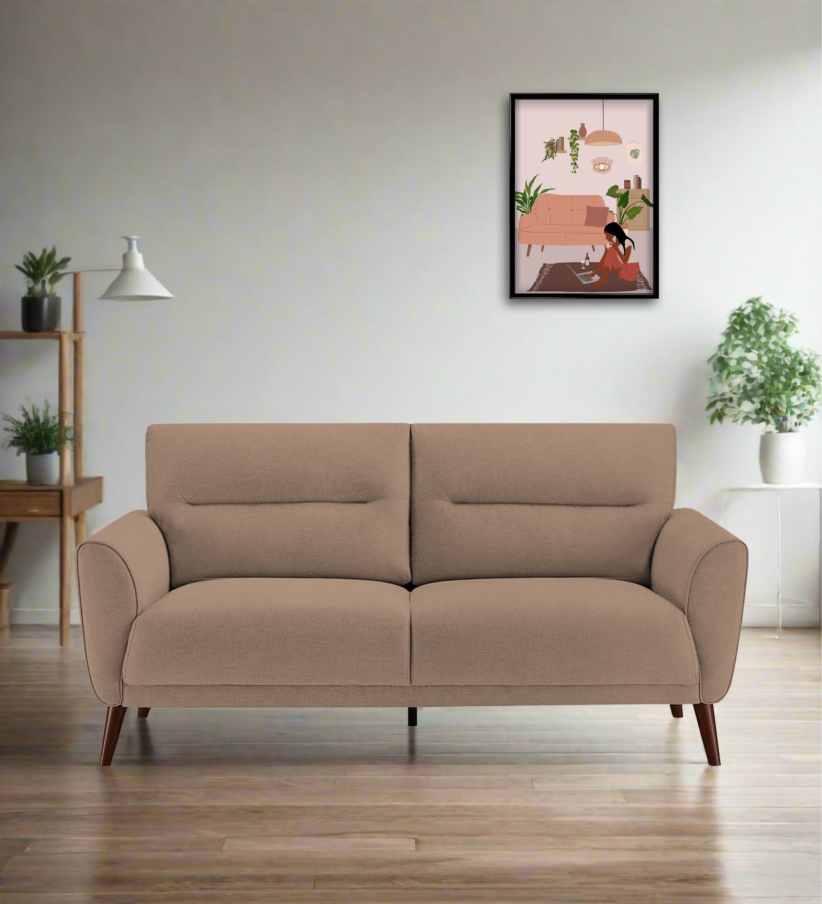 Castro Fabric 2 Seater Sofa In Cookie Beige Colour - Febonic Living