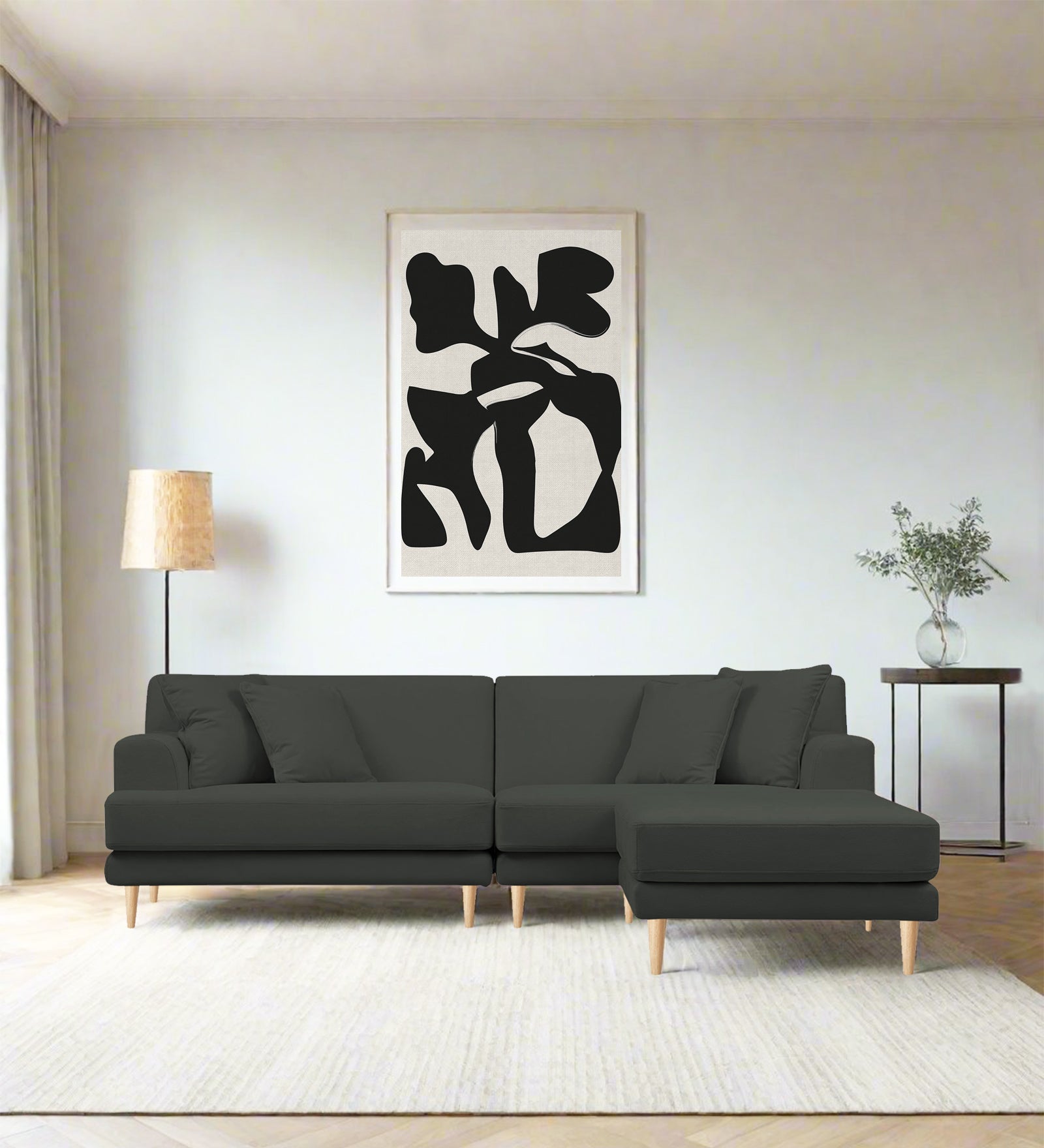 Woody Fabric LHS Sectional Sofa (3+Lounger) In I-Land Green Colour - Febonic Living