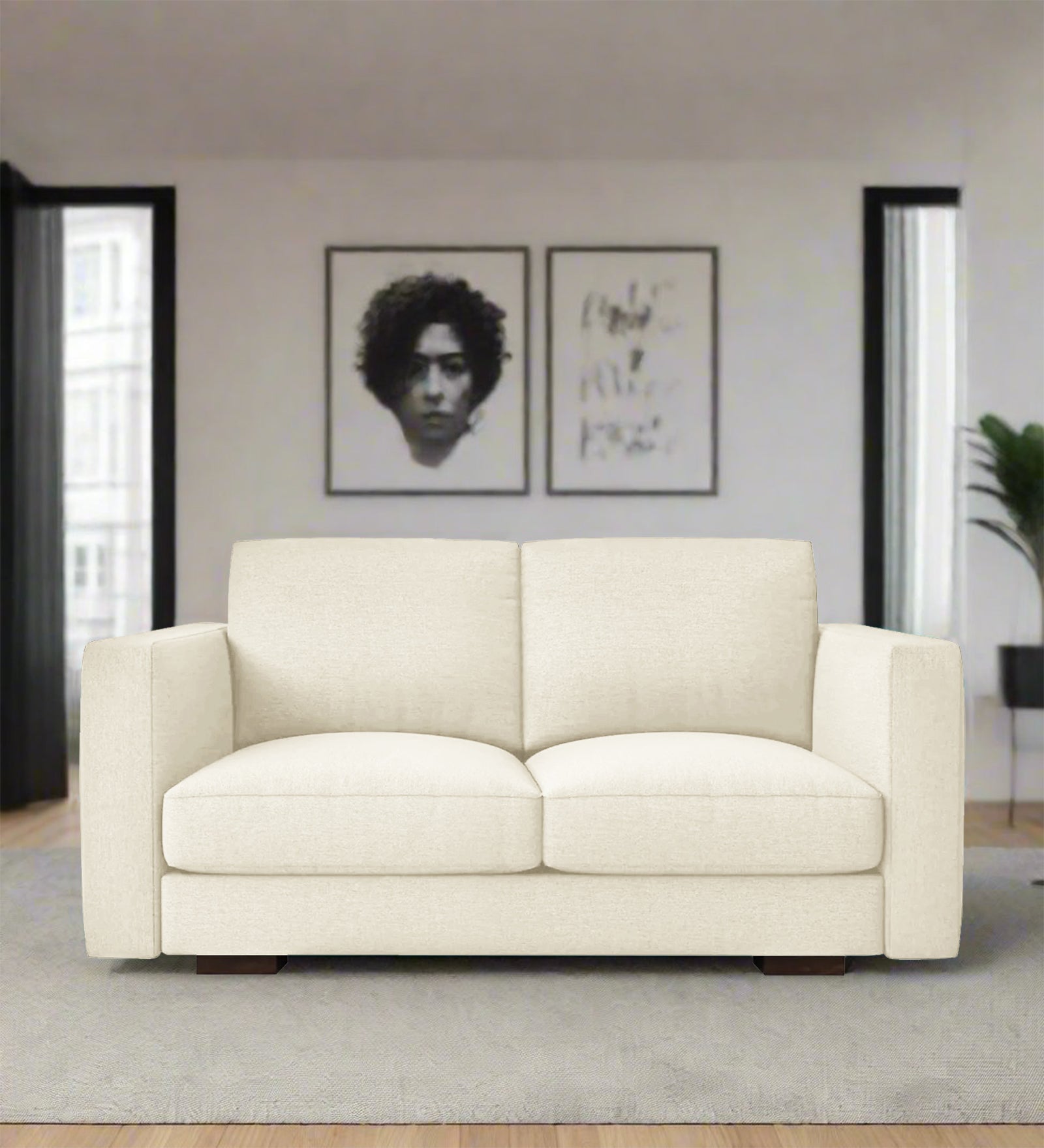 Messy Fabric 2 Seater Sofa In Ivory Cream Colour - Febonic Living