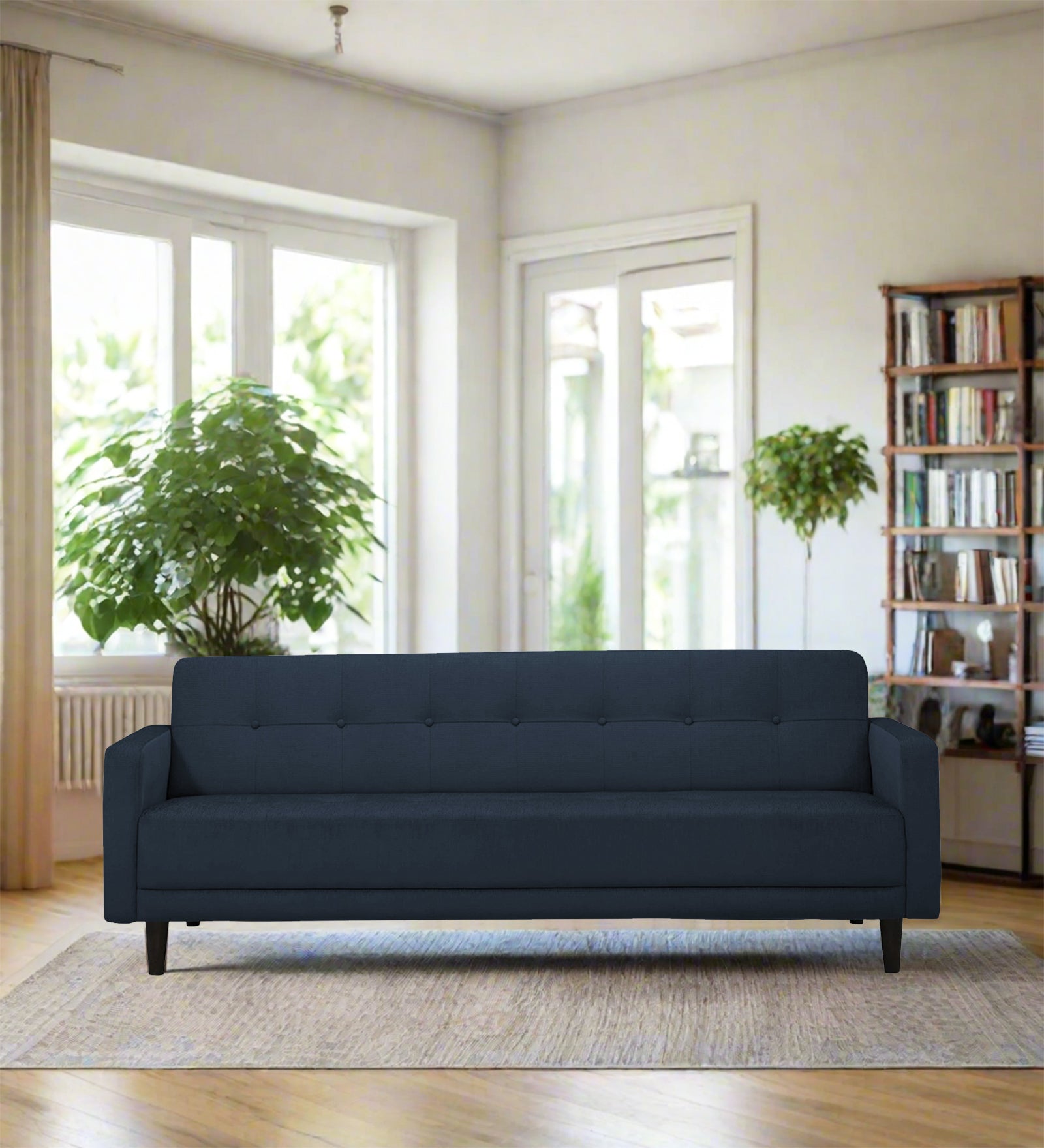 Noha Fabric 3 Seater Sofa In Denim Blue Colour - Febonic Living