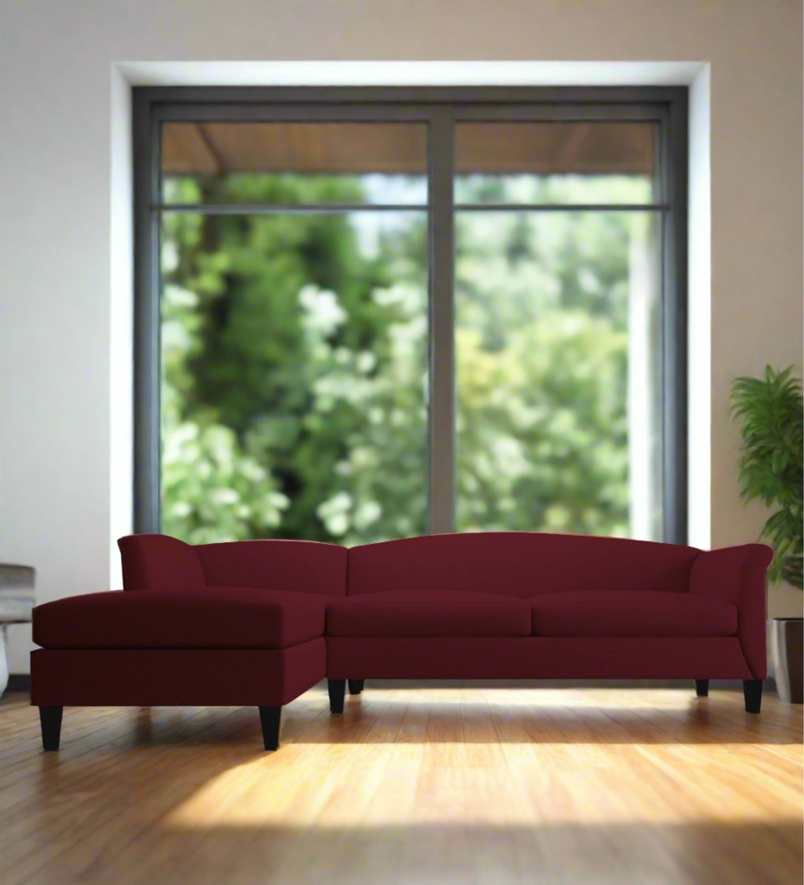 Kimber Fabric RHS Sectional Sofa (3+Lounger) In Blood Maroon Colour - Febonic Living