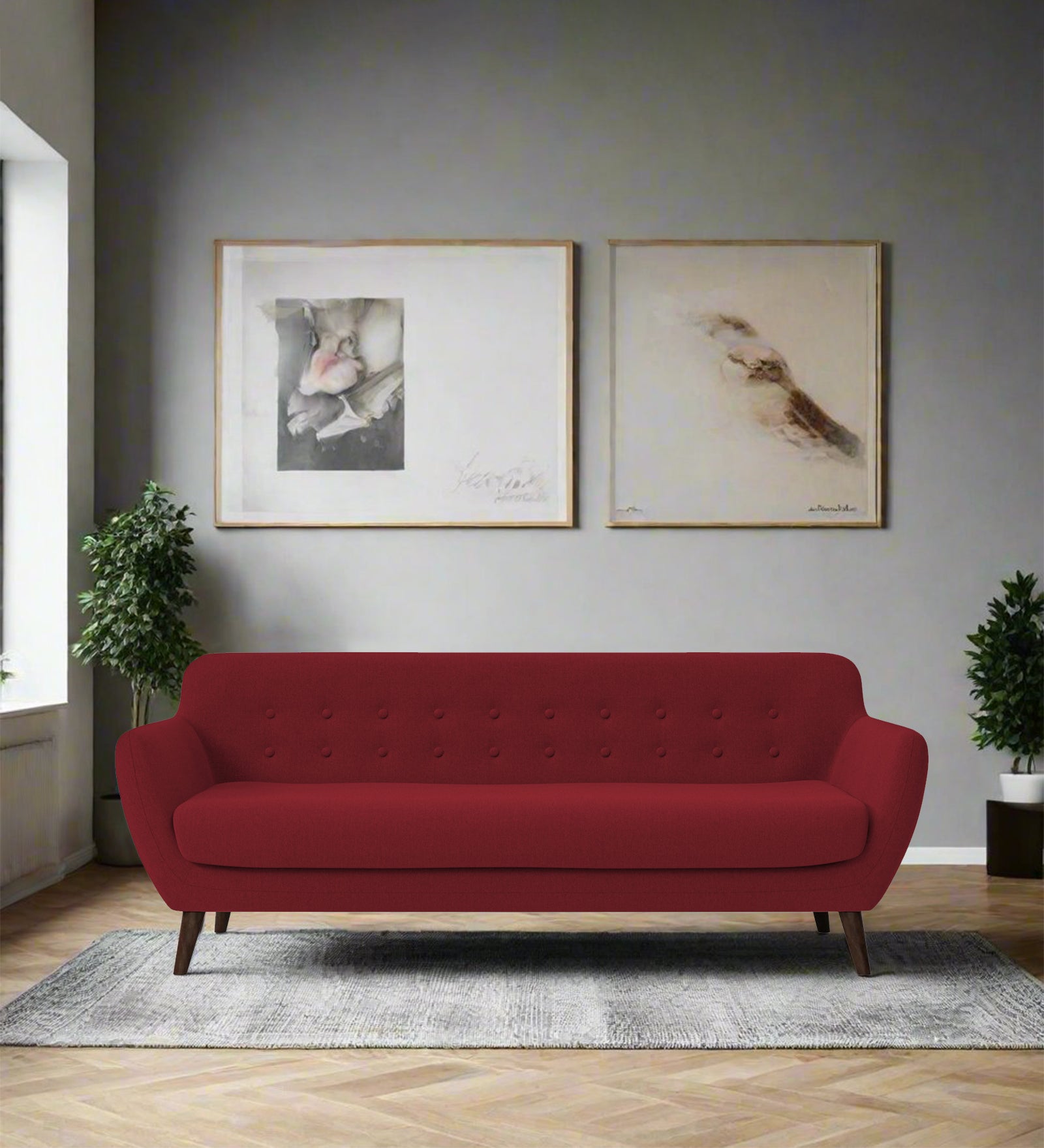 Goofy Fabric 3 Seater Sofa In Chilli Red Colour - Febonic Living