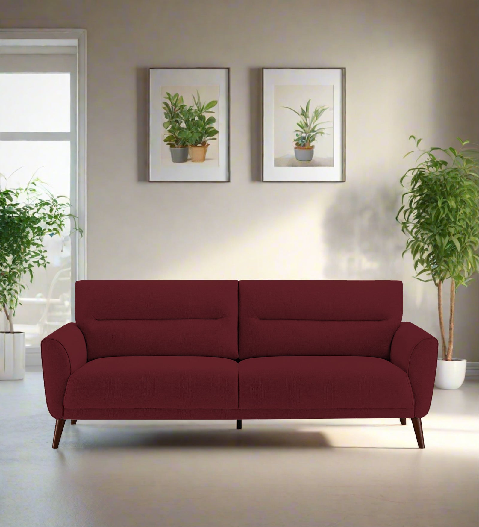 Castro Fabric 3 Seater Sofa In Blood Maroon Colour - Febonic Living