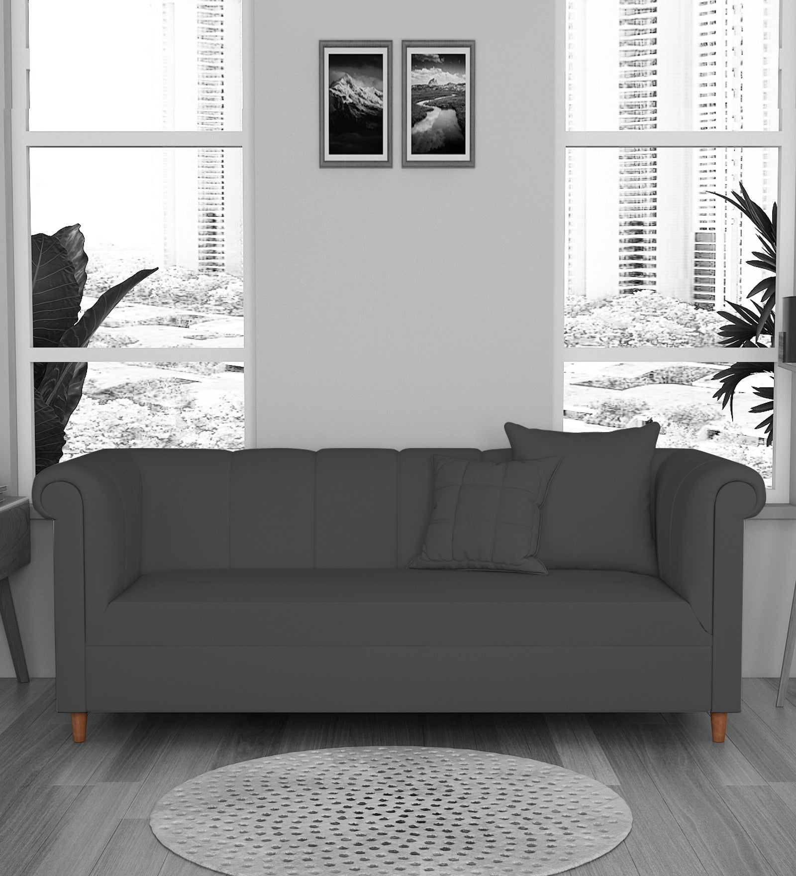Rubi Velvet 3 Seater Sofa In Davy grey Colour - Febonic Living