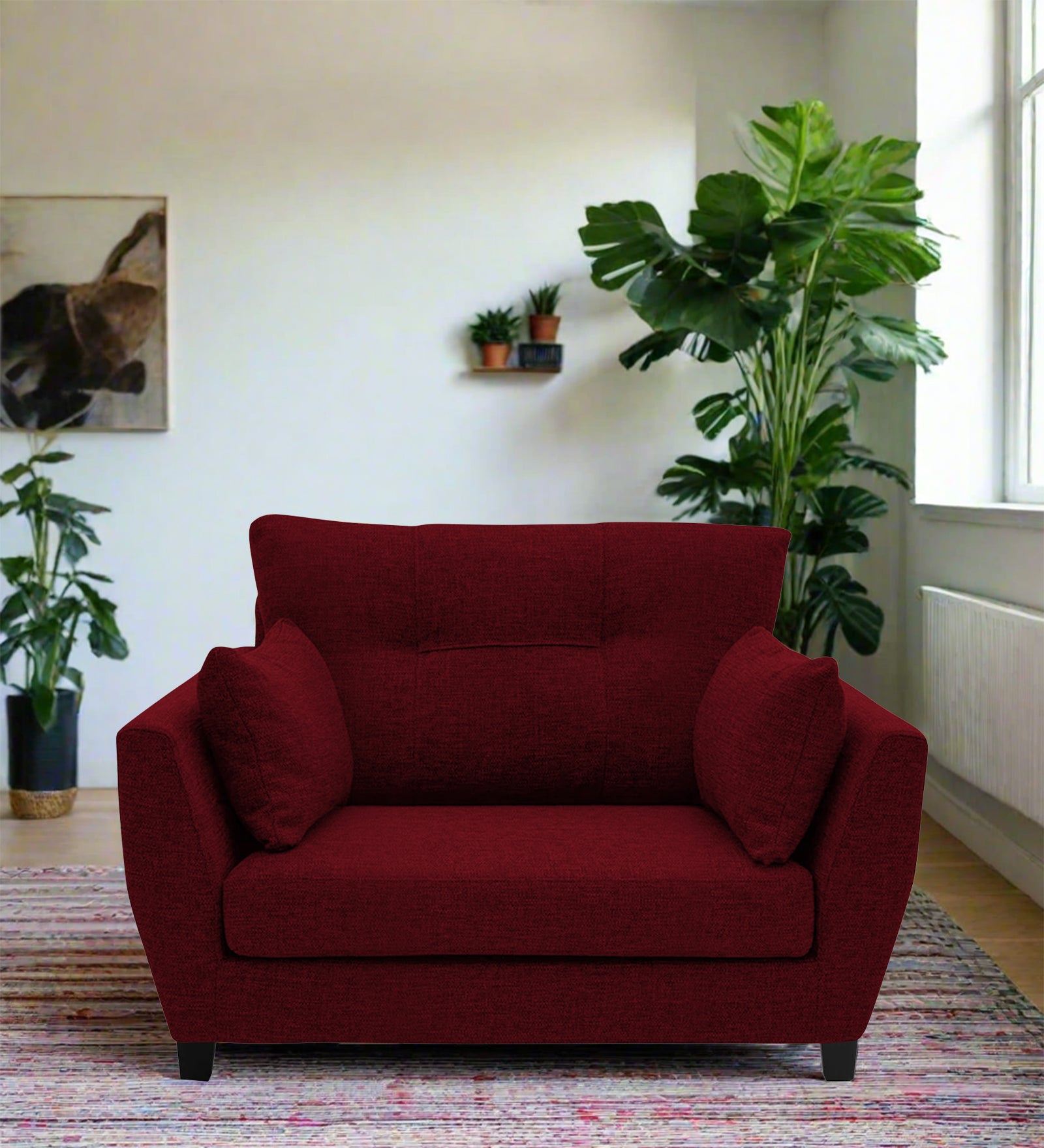 Mario Fabric 1 Seater Sofa In Ruby Red Colour - Febonic Living