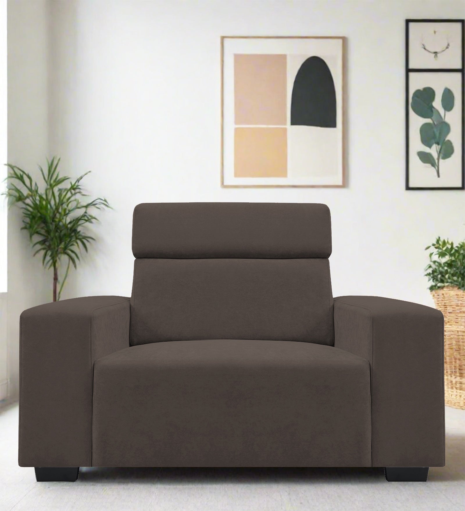 Hiro Fabric 1 Seater Sofa In Lito Brown Colour - Febonic Living