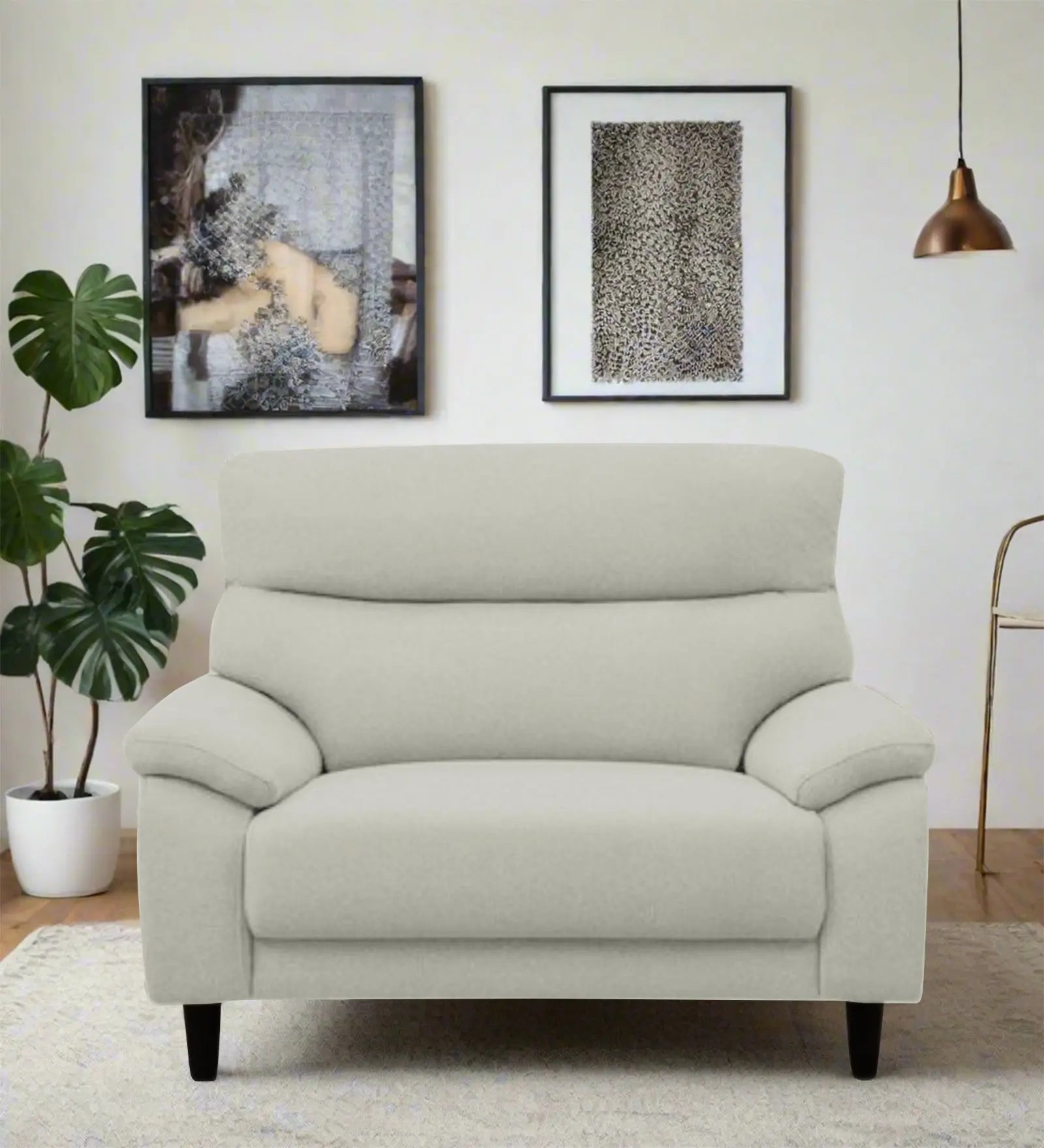 Zibby Fabric 1 Seater Sofa In Pearl White Colour Febonic Living