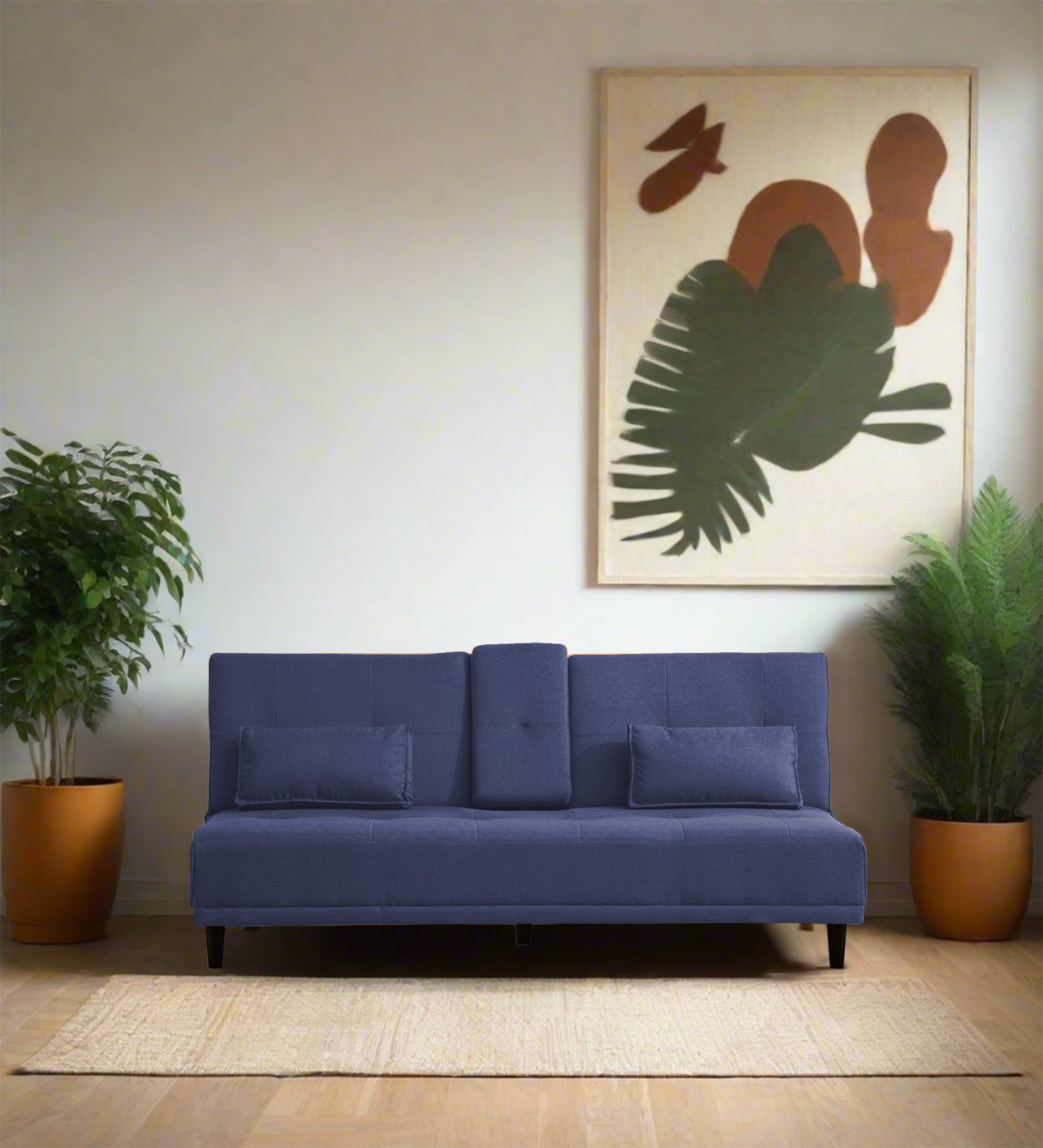 Jerry Fabric 3 Seater Convertible Sofa Cum Bed In Slate Blue Colour - Febonic Living