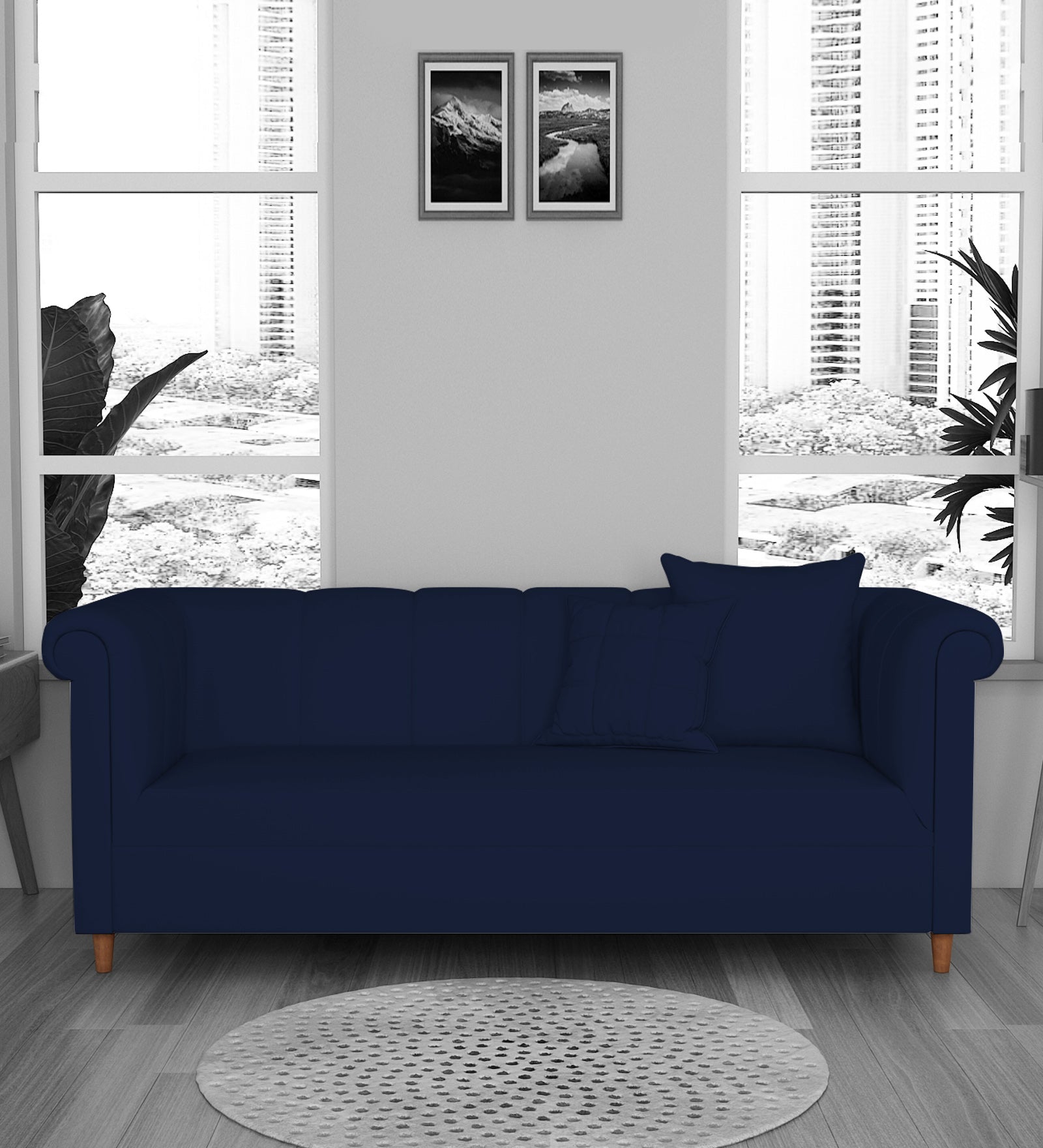 Rubi Velvet 3 Seater Sofa In Indigo Blue Colour - Febonic Living