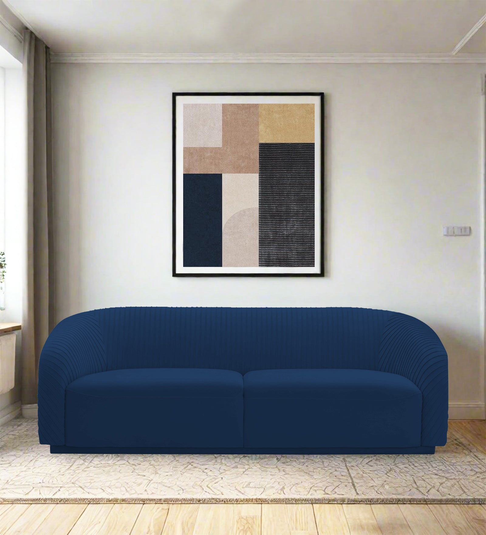 Yara Velvet Fabric 3 Seater Sofa In Imperial Blue Colour - Febonic Living