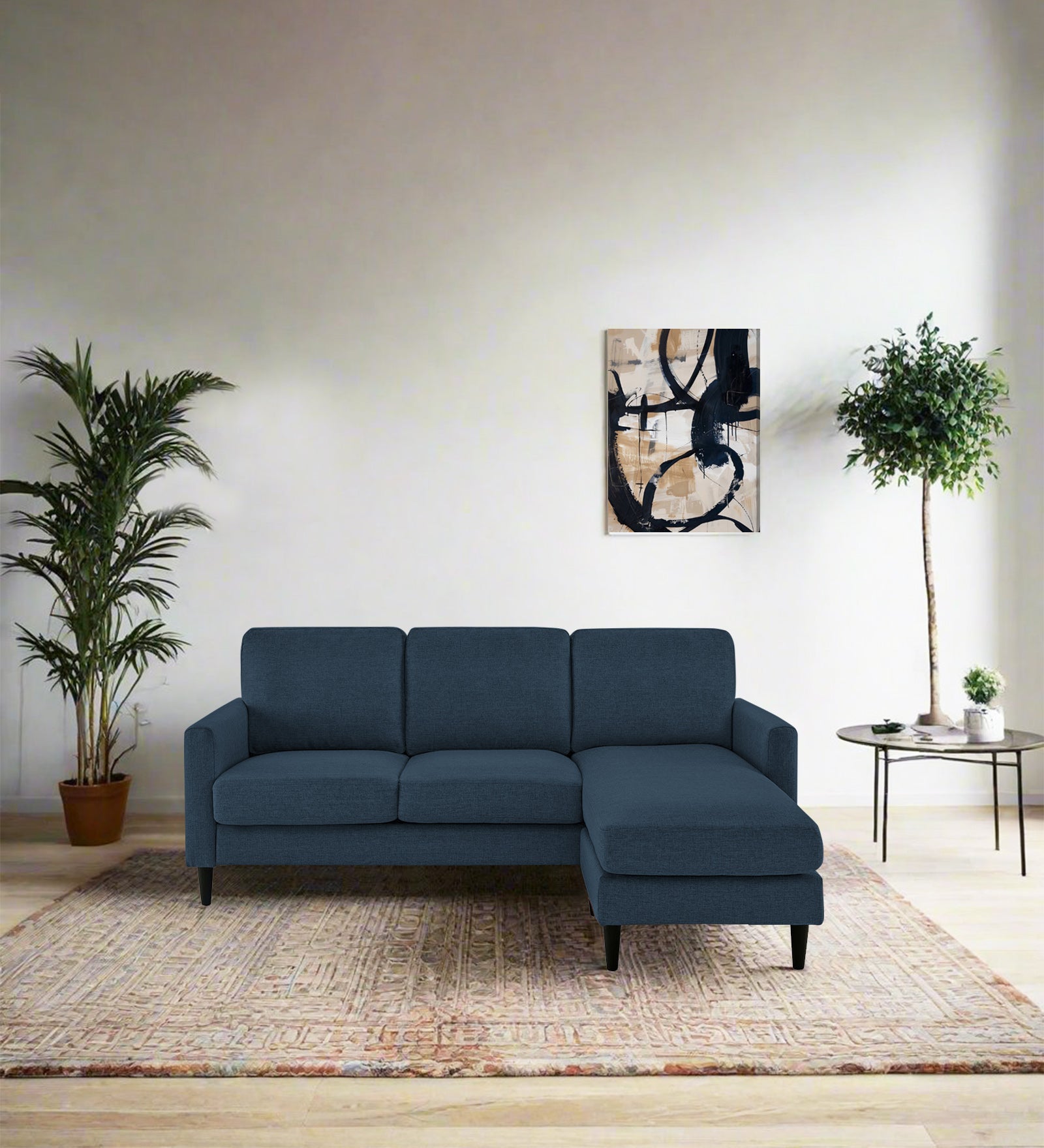Romie Fabric LHS Sectional Sofa (2+Lounger) In Light Blue Colour - Febonic Living