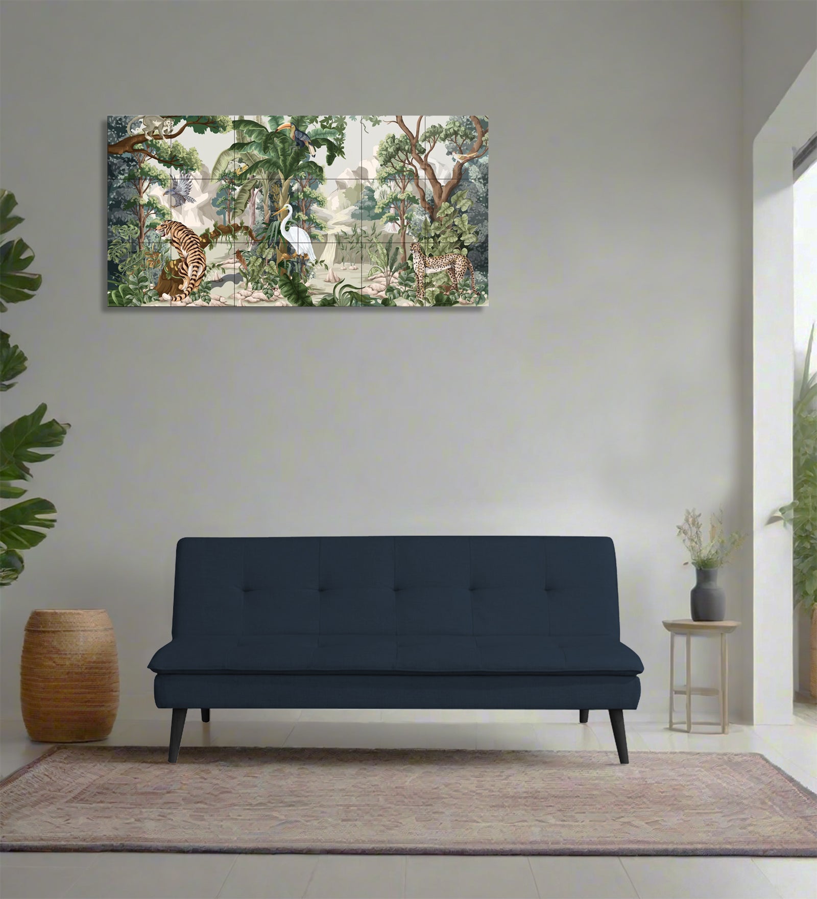 Toner Fabric 3 Seater Convertible Sofa Cum Bed In Denim Blue Colour - Febonic Living