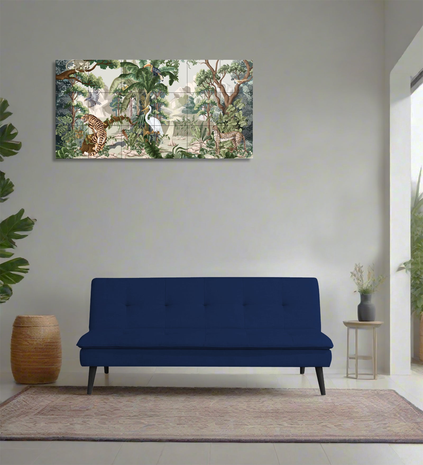 Toner Fabric 3 Seater Convertible Sofa Cum Bed In Royal Blue Colour - Febonic Living