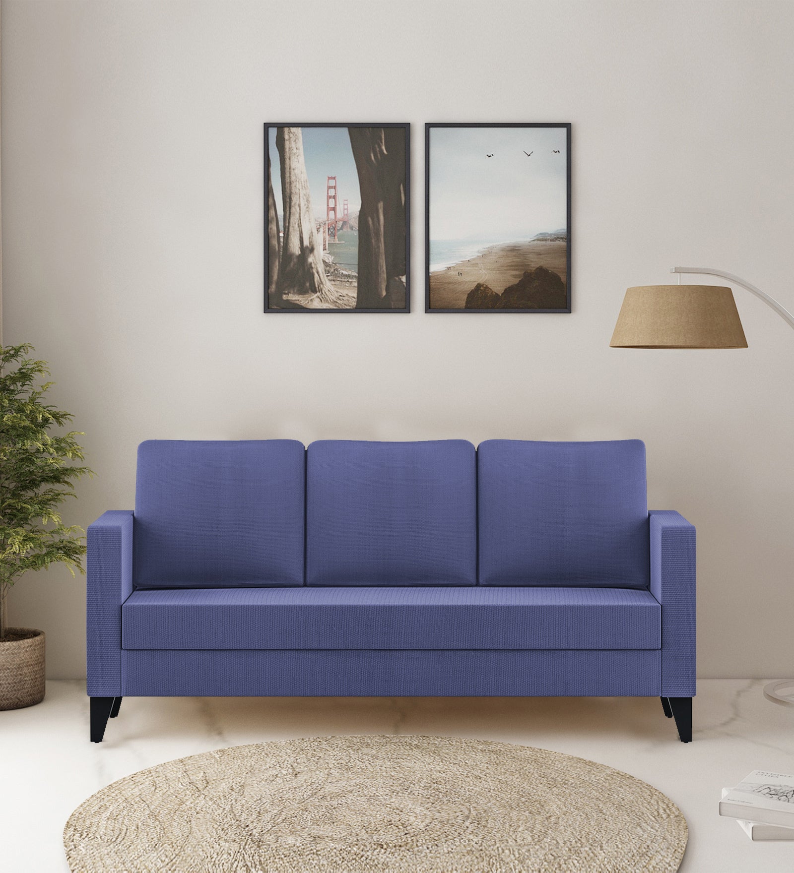 Nori Fabric 3 Seater Sofa In Slate Blue Colour - Febonic Living