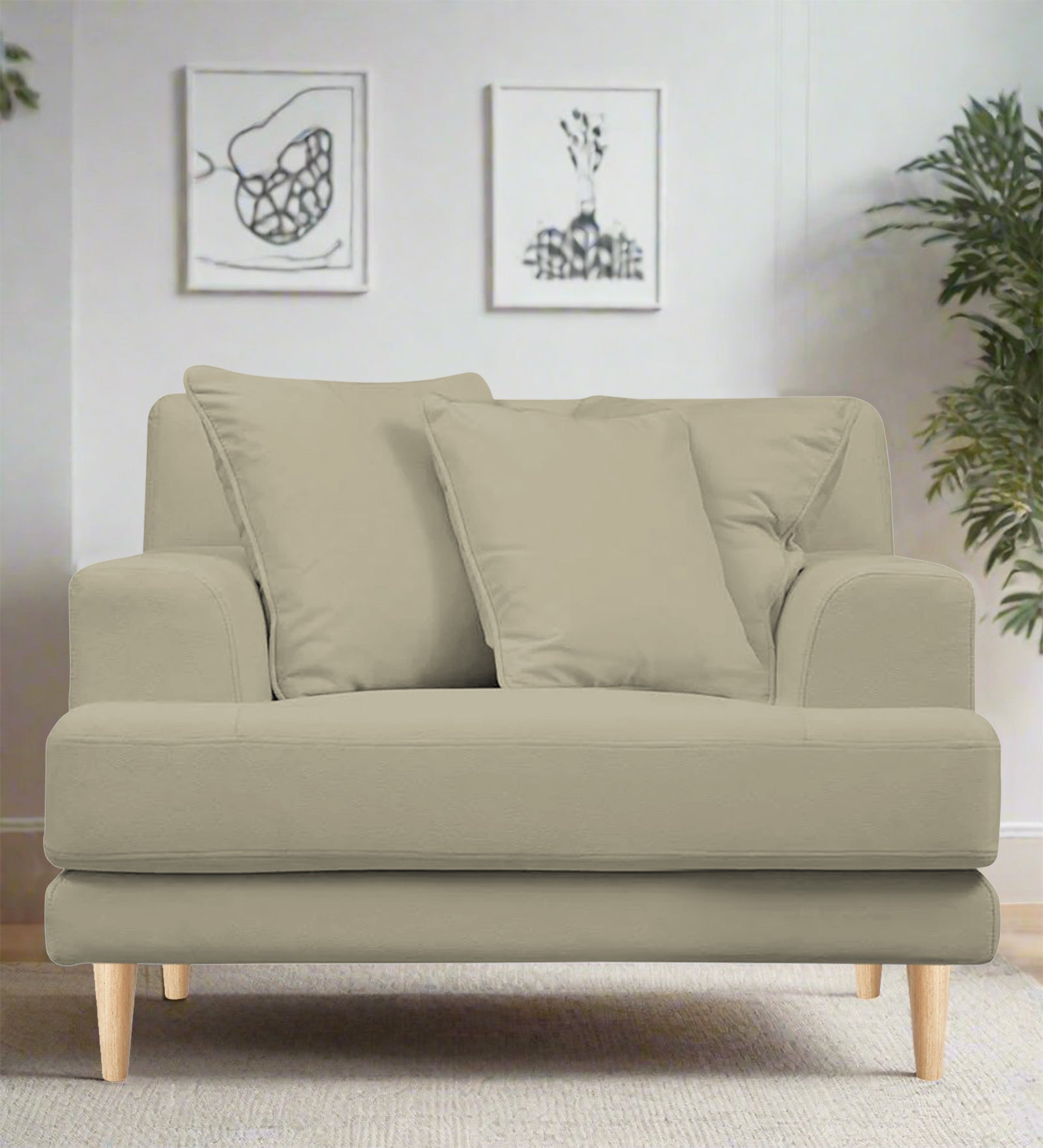 Woody Fabric 1 Seater Sofa In Carnival Beige Colour - Febonic Living
