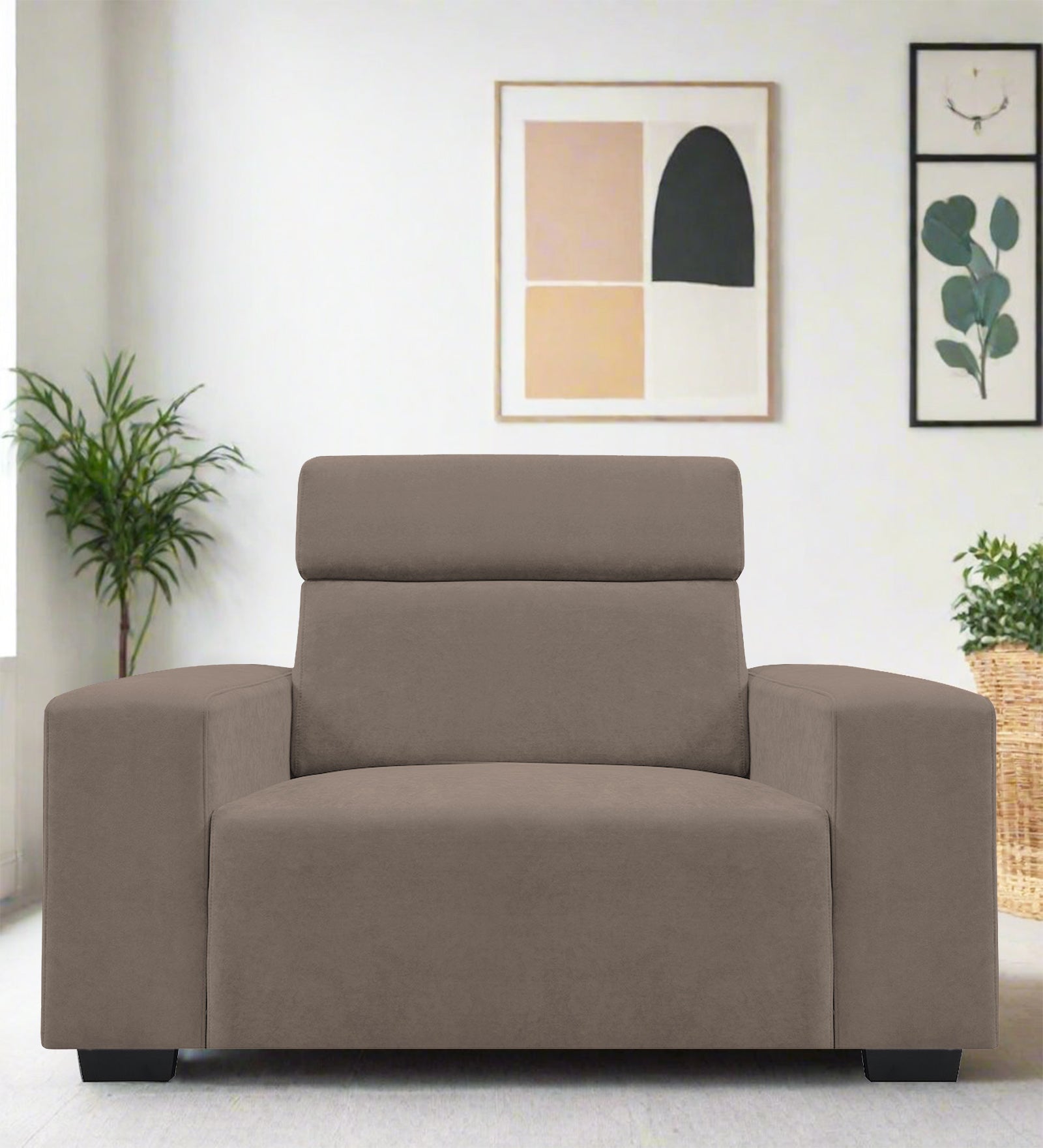 Hiro Fabric 1 Seater Sofa In Rock Beige Colour - Febonic Living