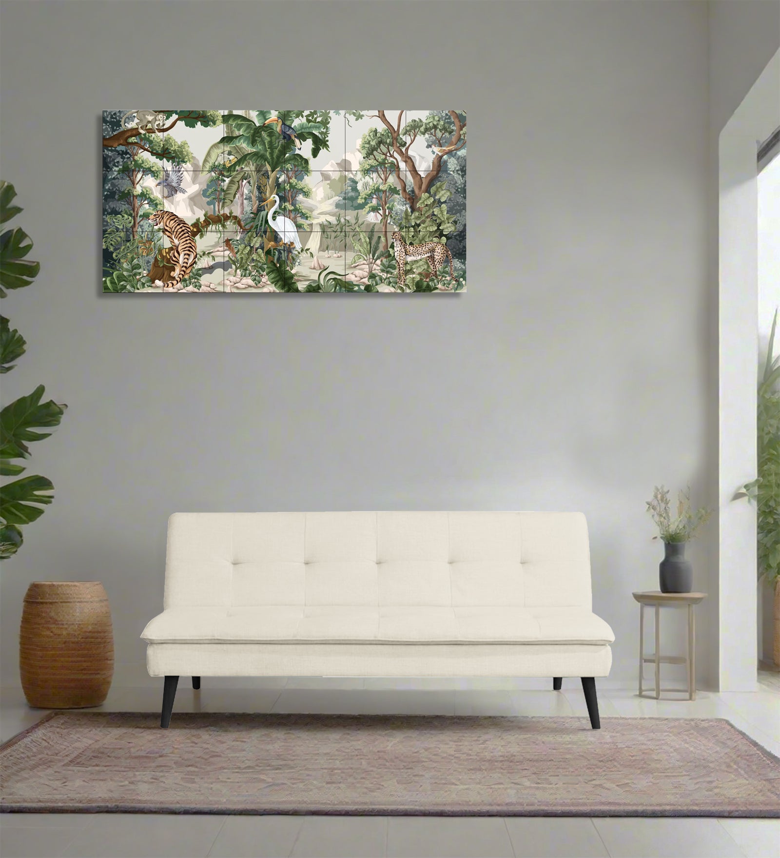 Toner Fabric 3 Seater Convertible Sofa Cum Bed In Ivory Cream Colour - Febonic Living