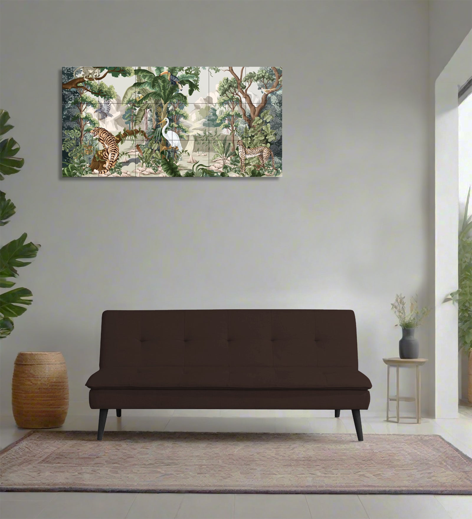 Toner Fabric 3 Seater Convertible Sofa Cum Bed In Coffee Brown Colour - Febonic Living