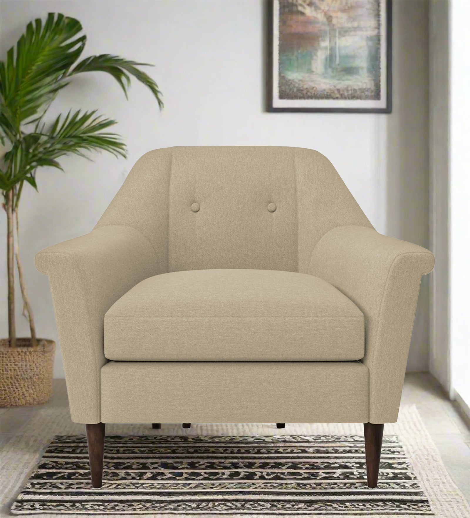 Homer Fabric 1 Seater Sofa In Honey Beige Colour - Febonic Living