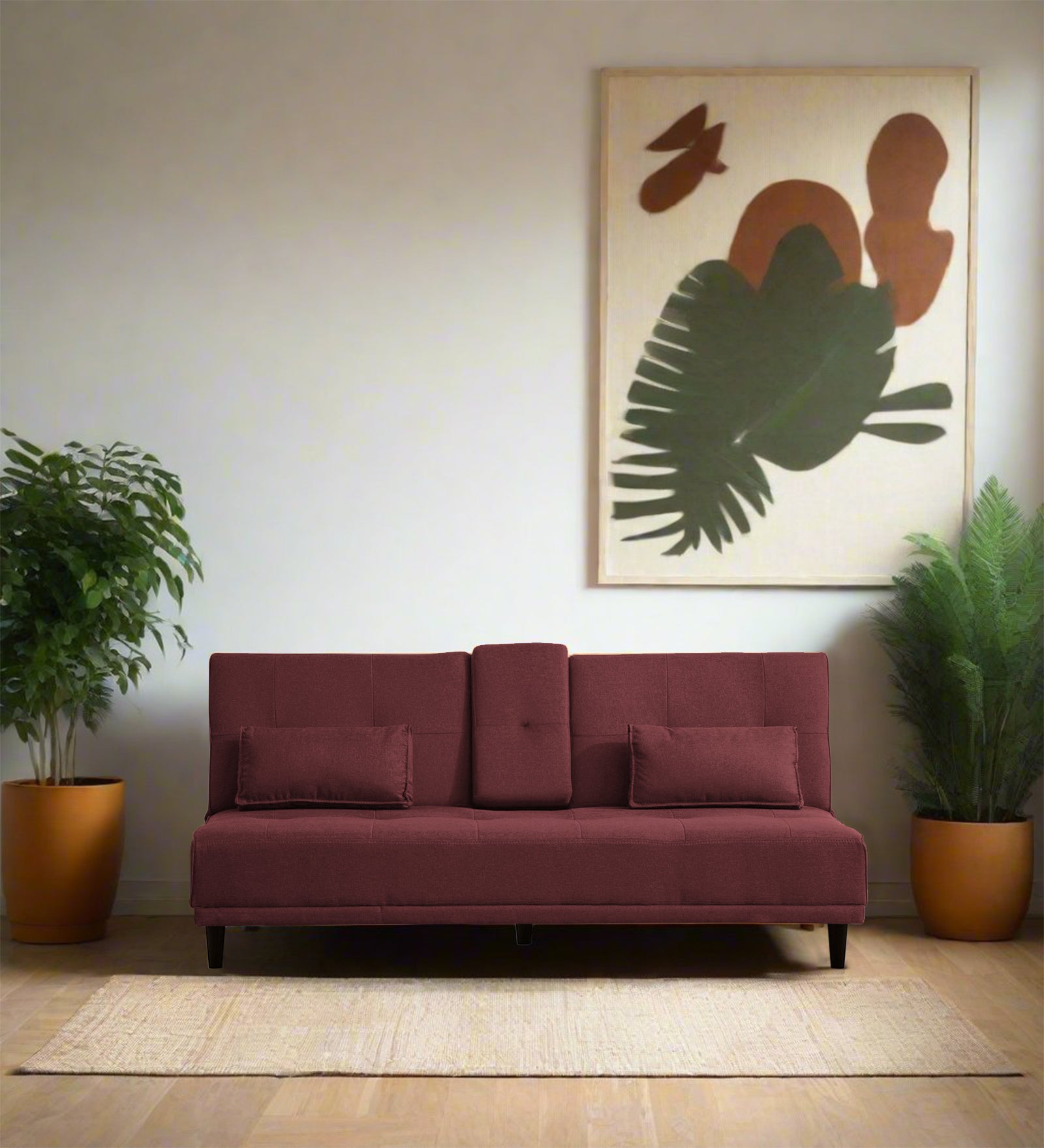 Jerry Fabric 3 Seater Convertible Sofa Cum Bed In Blaze Red Colour - Febonic Living