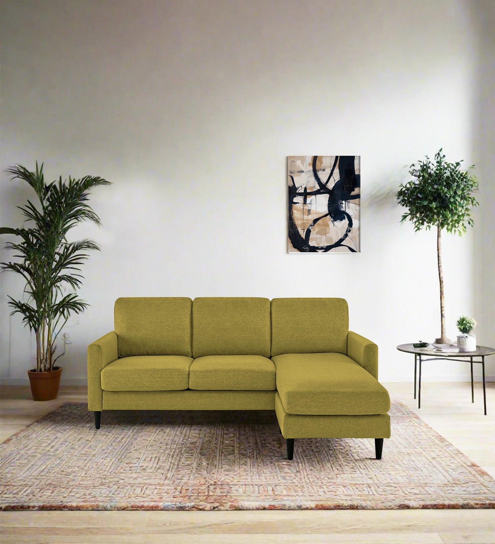 Romie Fabric LHS Sectional Sofa (2+Lounger) In Parrot Green Colour - Febonic Living