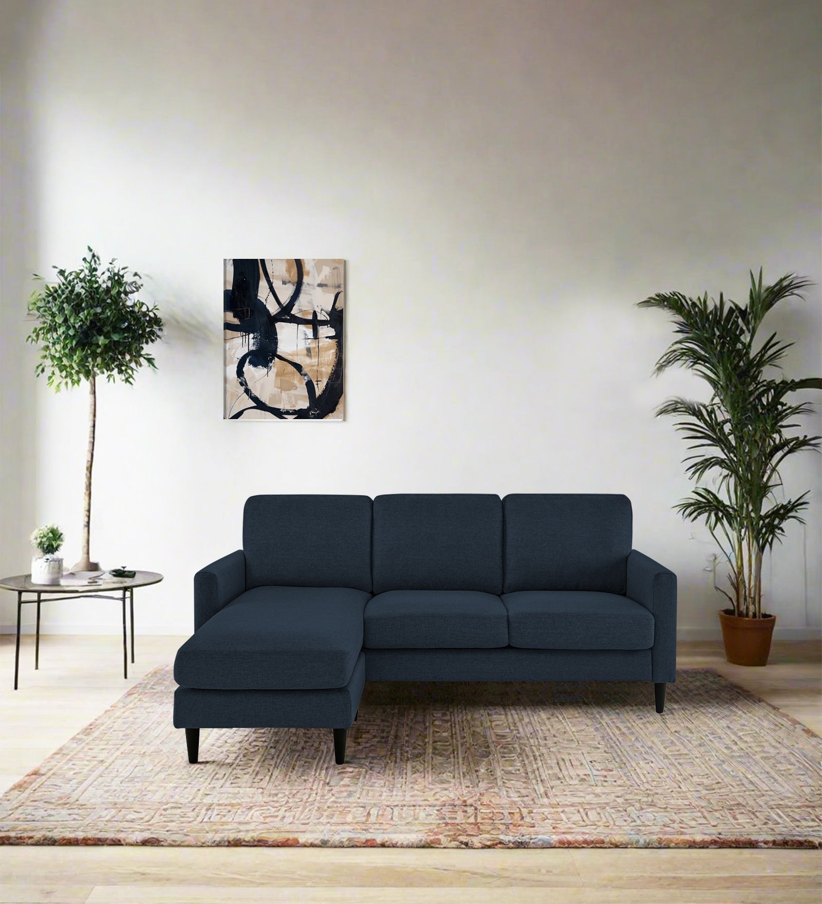 Romie Fabric RHS Sectional Sofa (2+Lounger) In Denim Blue Colour - Febonic Living