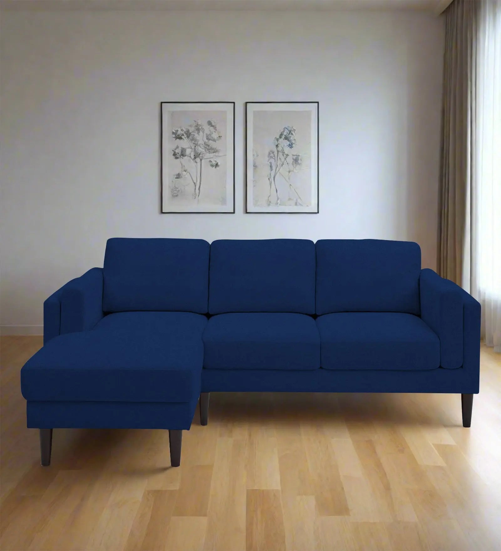 Creata Fabric RHS Sectional Sofa (2+Lounger) In Royal Blue Colour Febonic Living