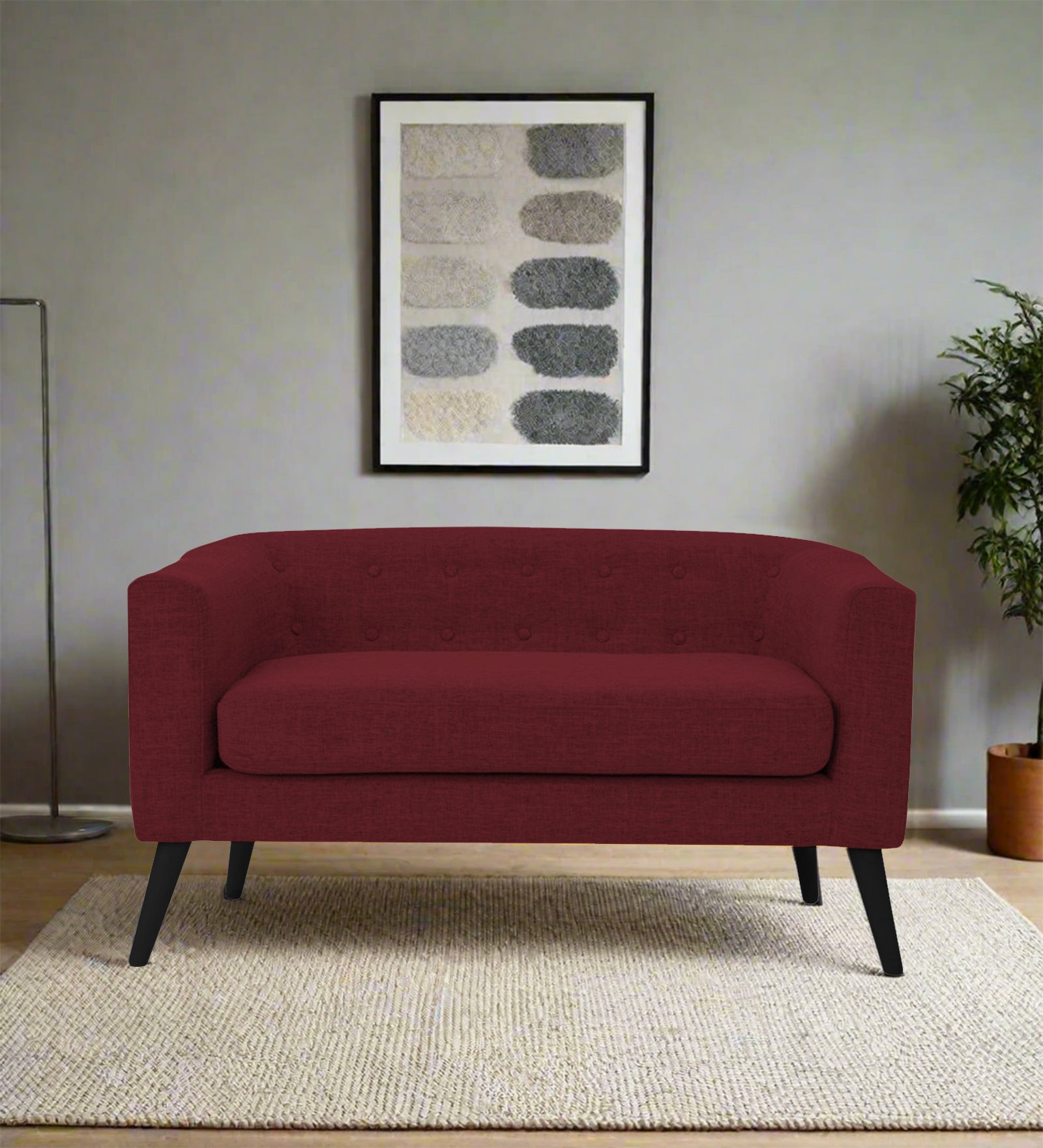 Casper Fabric 2 Seater Sofa In Blood Maroon Colour - Febonic Living
