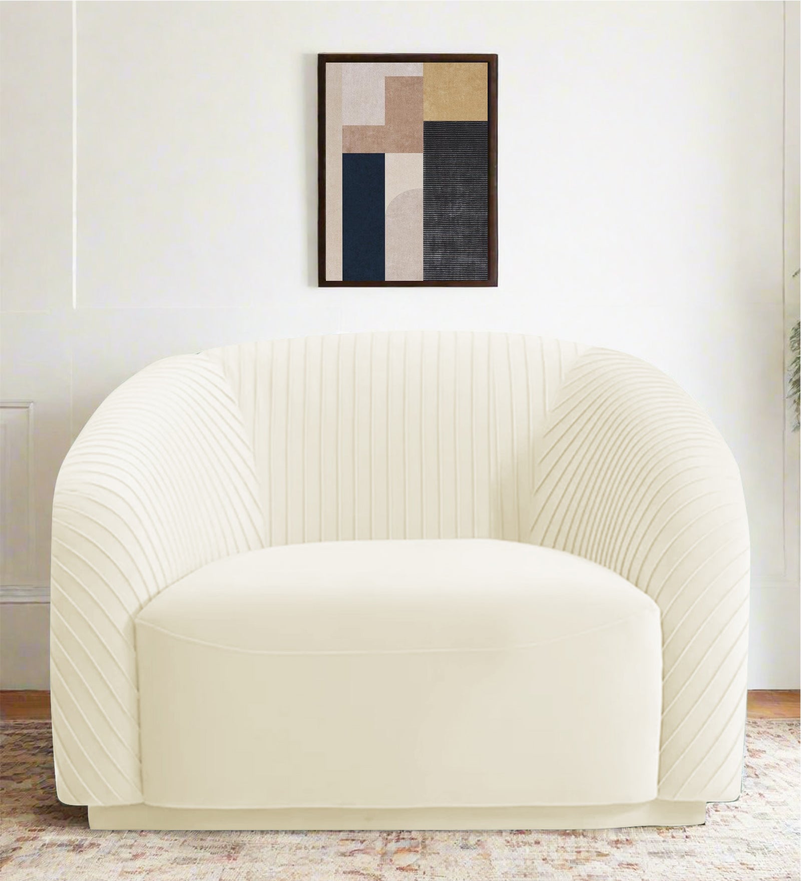 Yara Velvet Fabric 1 Seater Sofa In Warm White Colour - Febonic Living