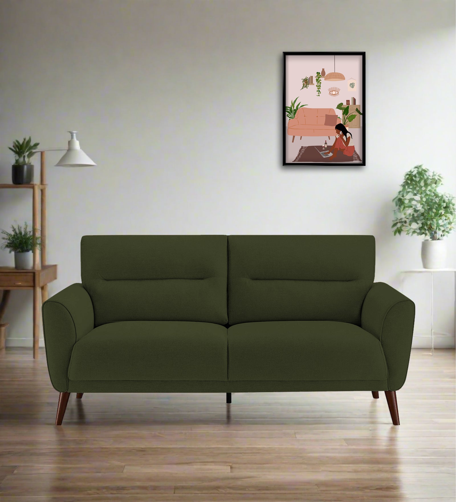 Castro Fabric 2 Seater Sofa In Olive Green Colour - Febonic Living