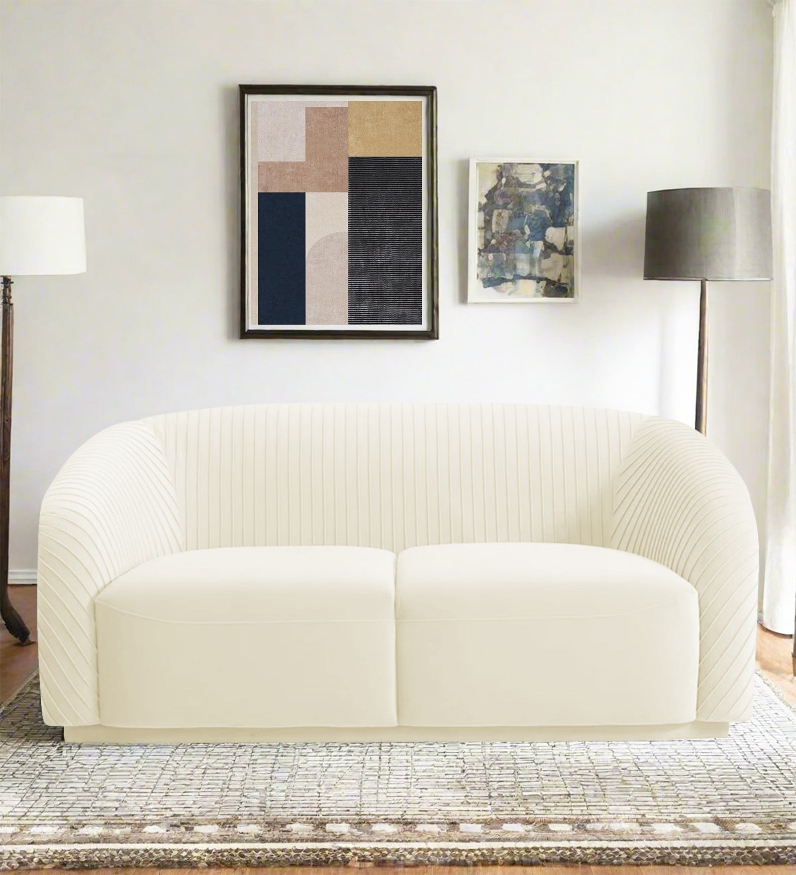 Yara Velvet Fabric 2 Seater Sofa In Warm White Colour - Febonic Living