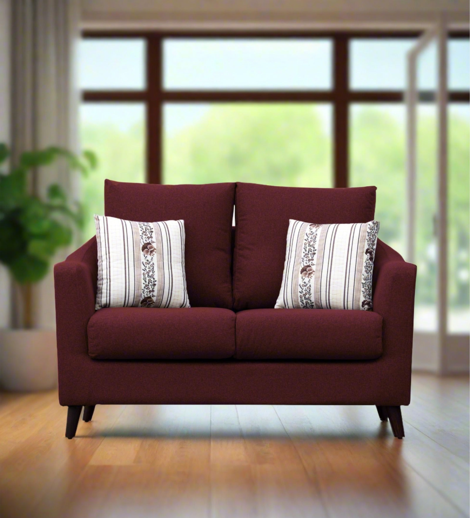 Kevin Fabric 2 Seater Sofa In Blood Maroon Colour - Febonic Living