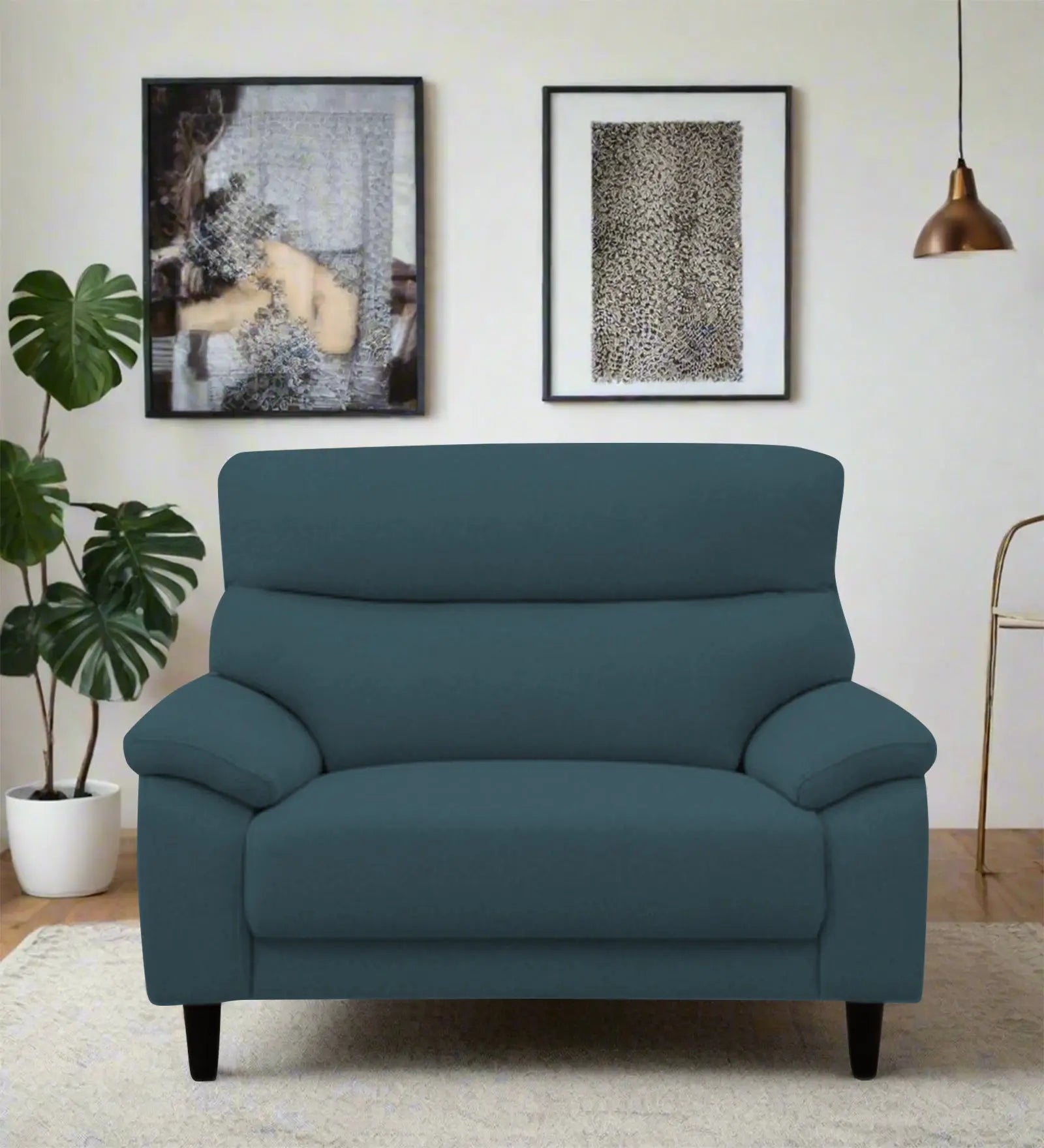 Zibby Fabric 1 Seater Sofa In Sea Blue Colour Febonic Living