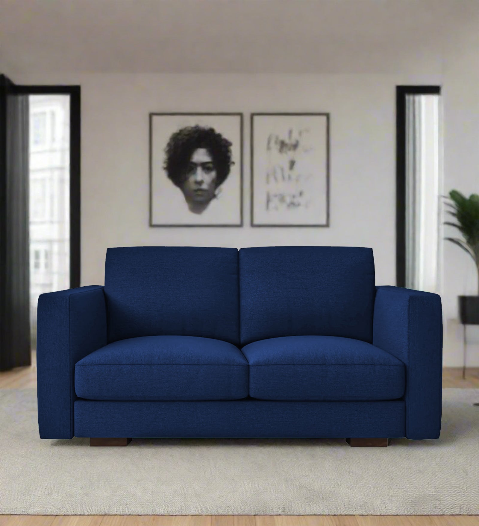 Messy Fabric 2 Seater Sofa In Royal Blue Colour - Febonic Living