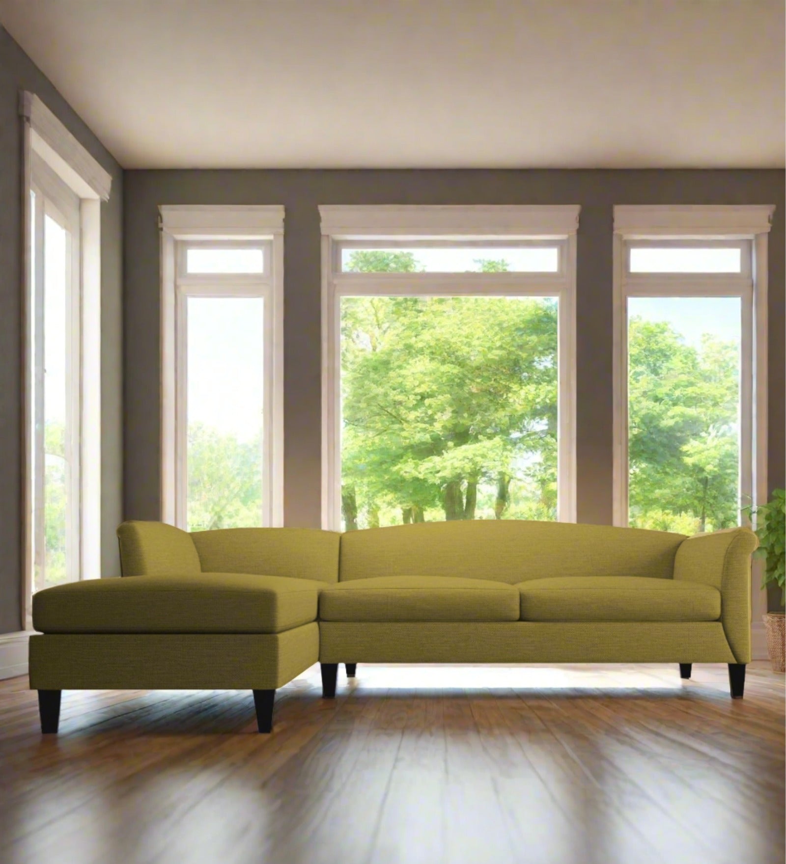 Kimber Fabric RHS Sectional Sofa (3+Lounger) In Parrot Green Colour - Febonic Living
