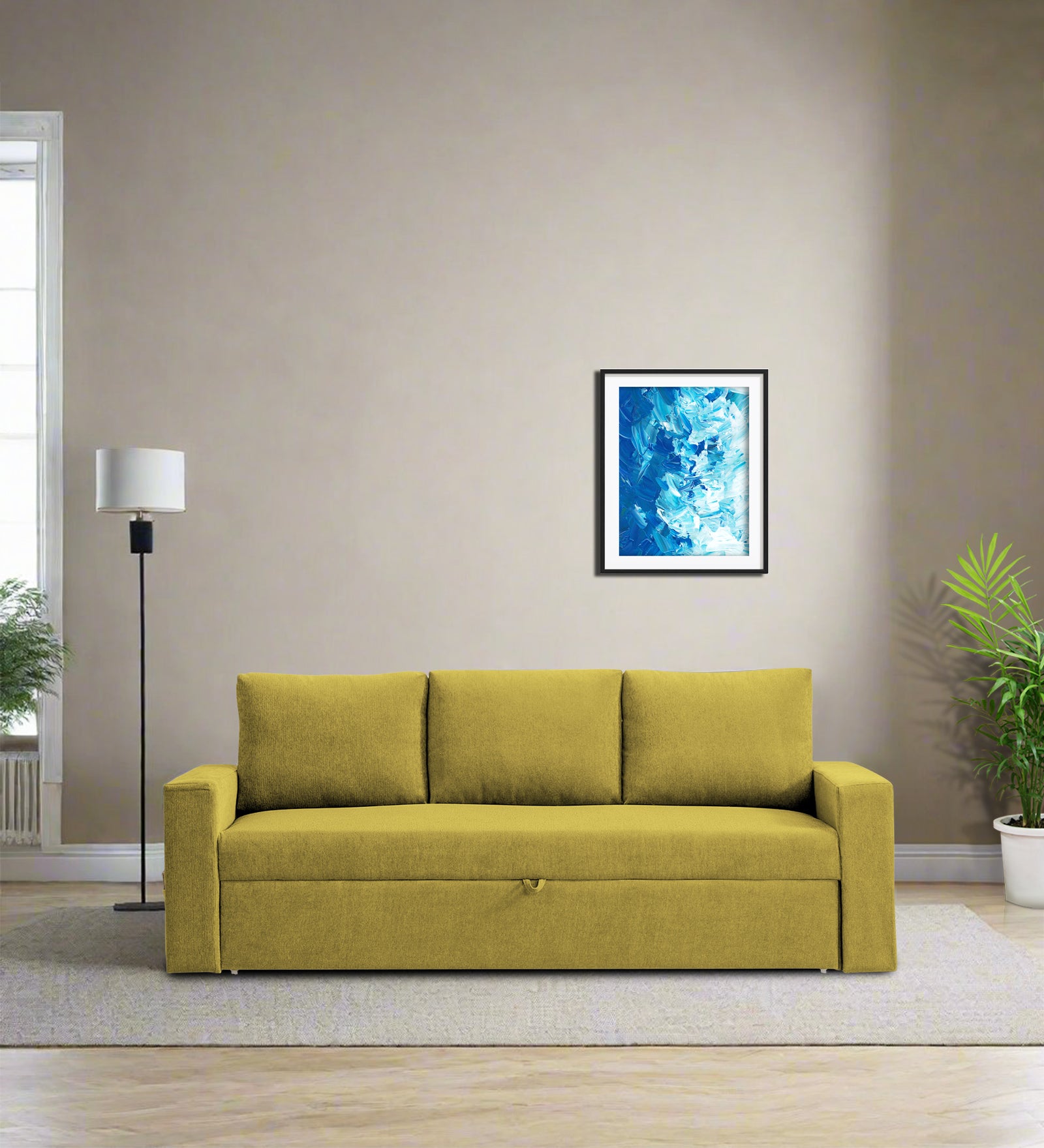 Kara Fabric 3 Seater Pull Out Sofa Cum Bed In Parrot Green Colour - Febonic Living