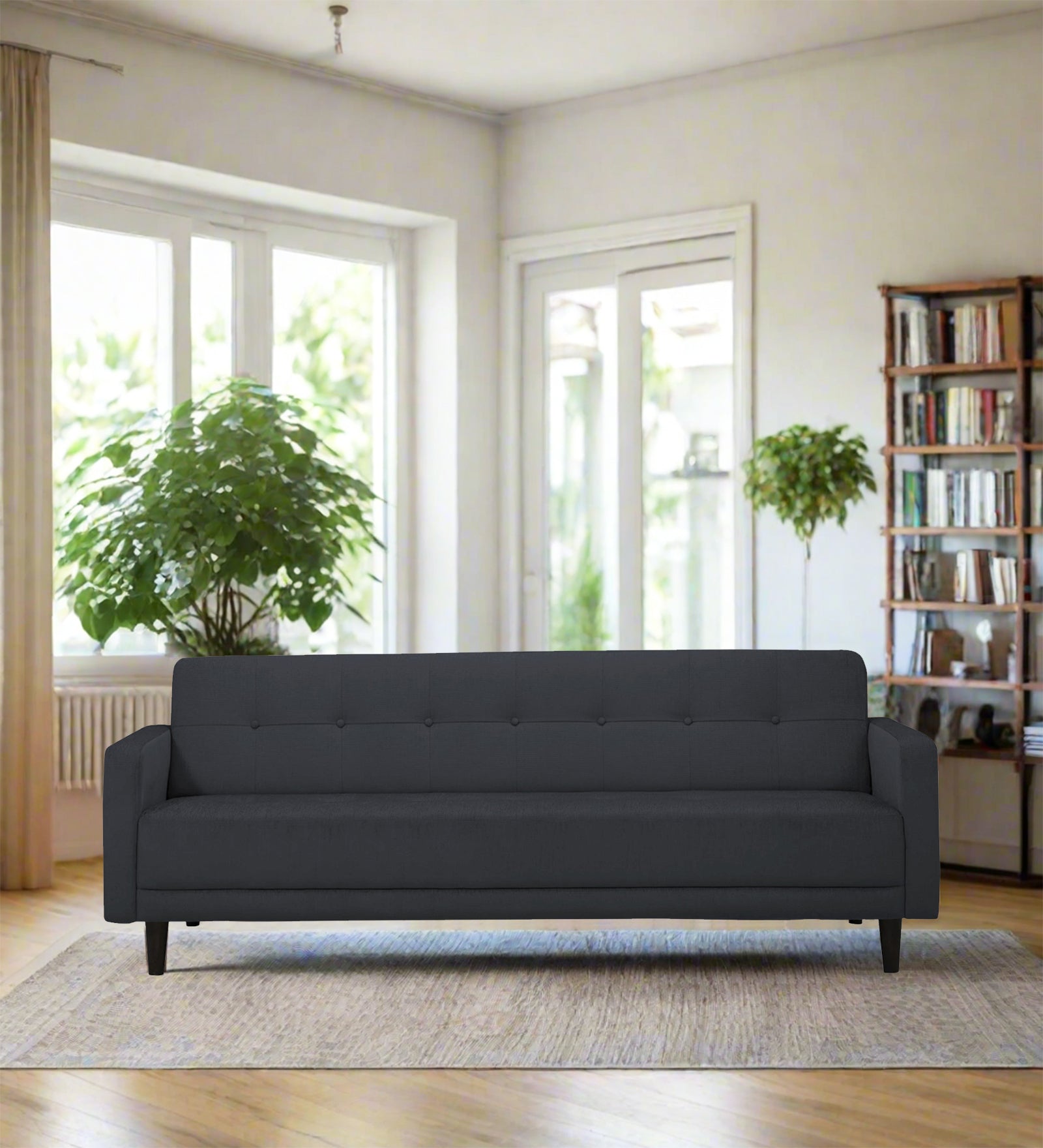 Noha Fabric 3 Seater Sofa In Charcoal Grey Colour - Febonic Living