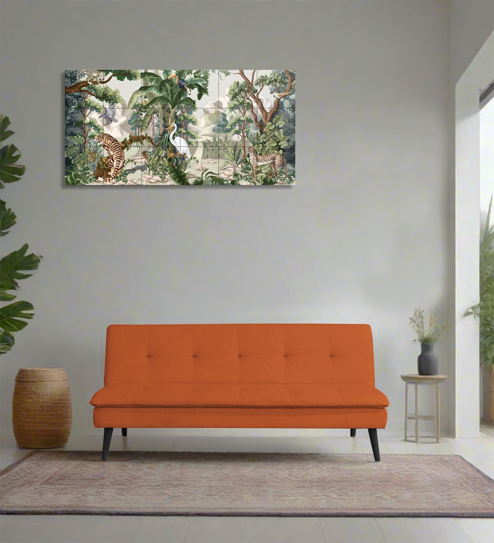 Toner Fabric 3 Seater Convertible Sofa Cum Bed In Vivid Orange Colour - Febonic Living