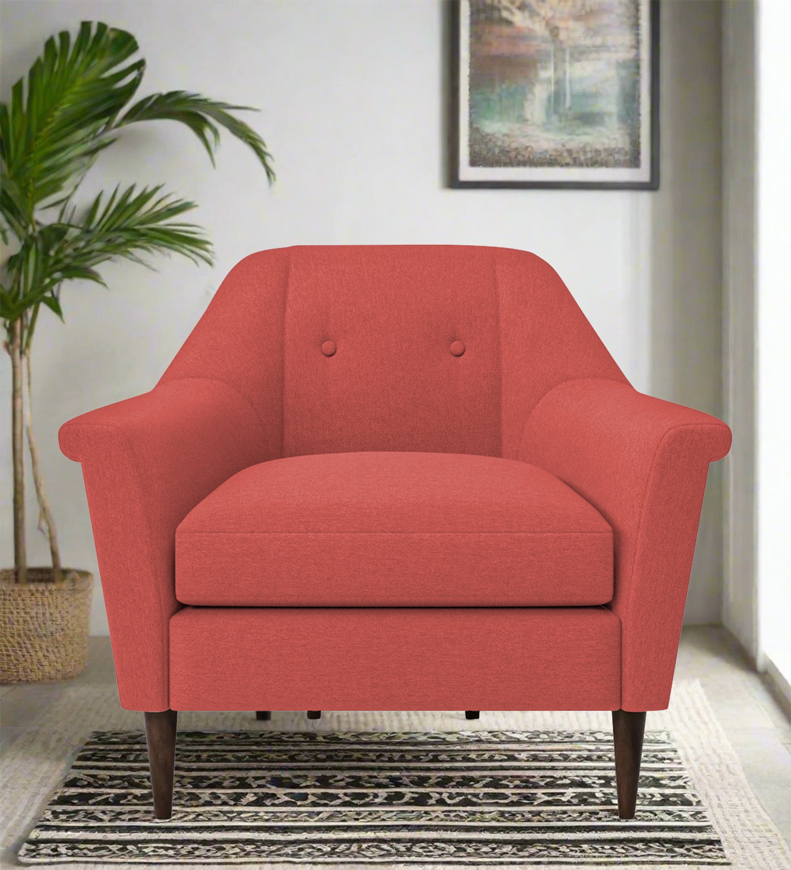 Homer Fabric 1 Seater Sofa In Salmon Pink Colour - Febonic Living