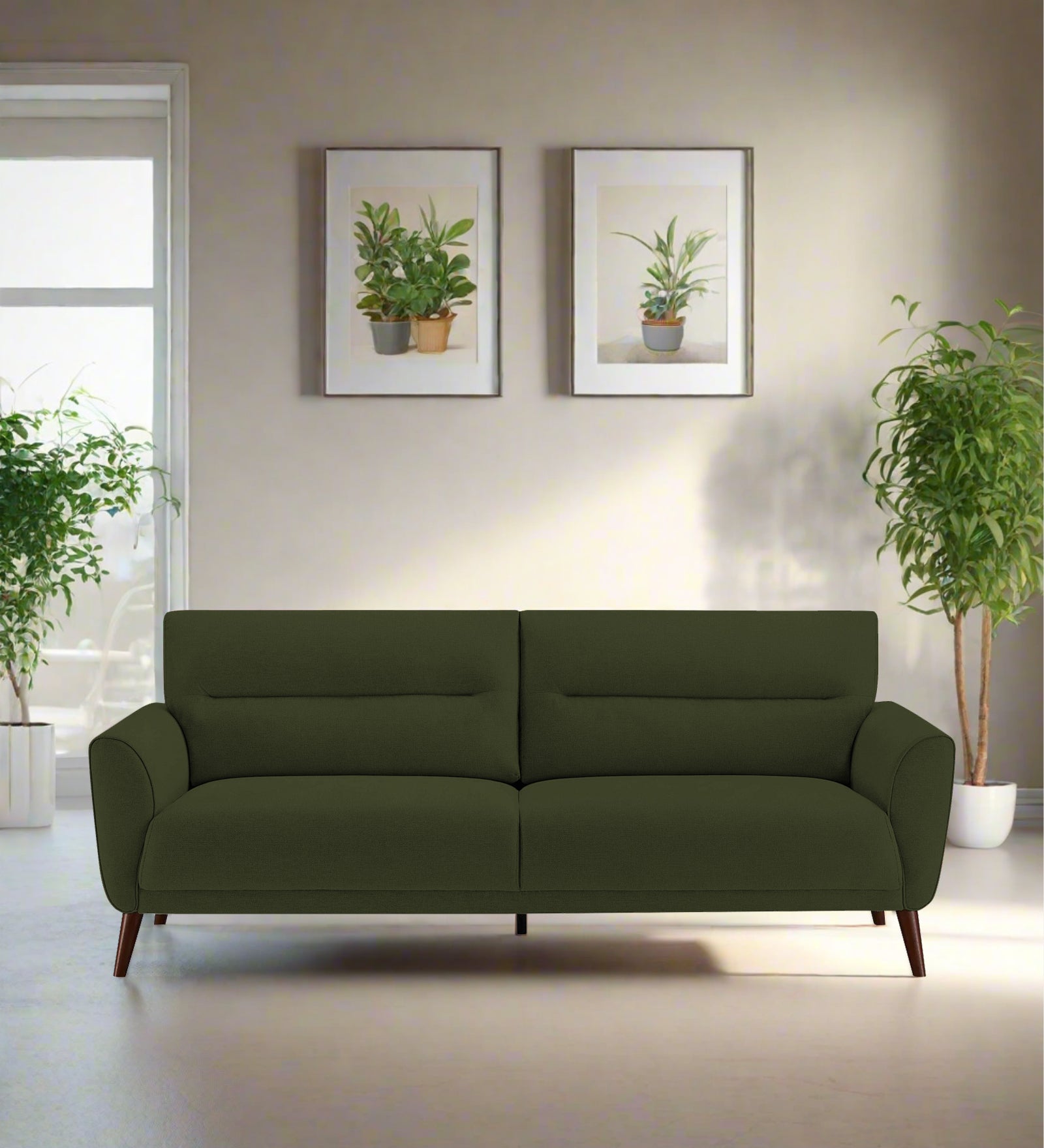 Castro Fabric 3 Seater Sofa In Olive Green Colour - Febonic Living