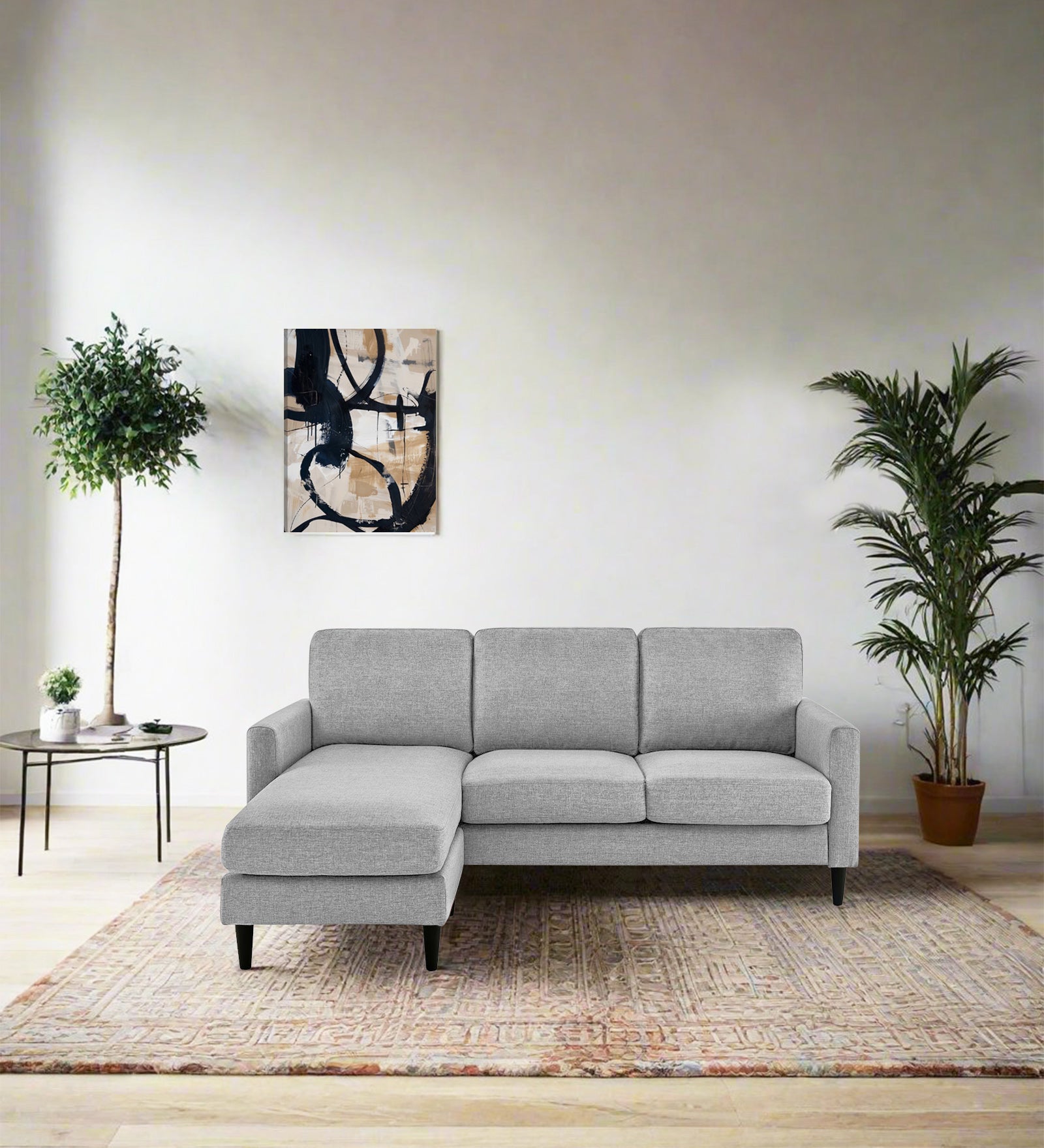 Romie Fabric RHS Sectional Sofa (2+Lounger) In Lit Grey Colour - Febonic Living