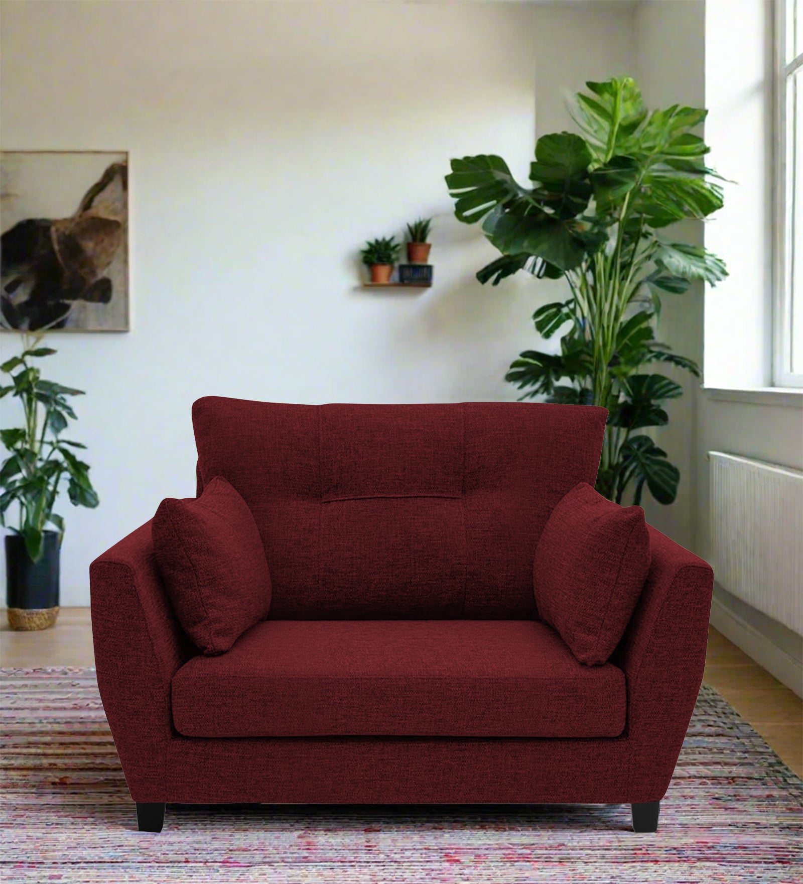 Mario Fabric 1 Seater Sofa In Blood Maroon Colour - Febonic Living