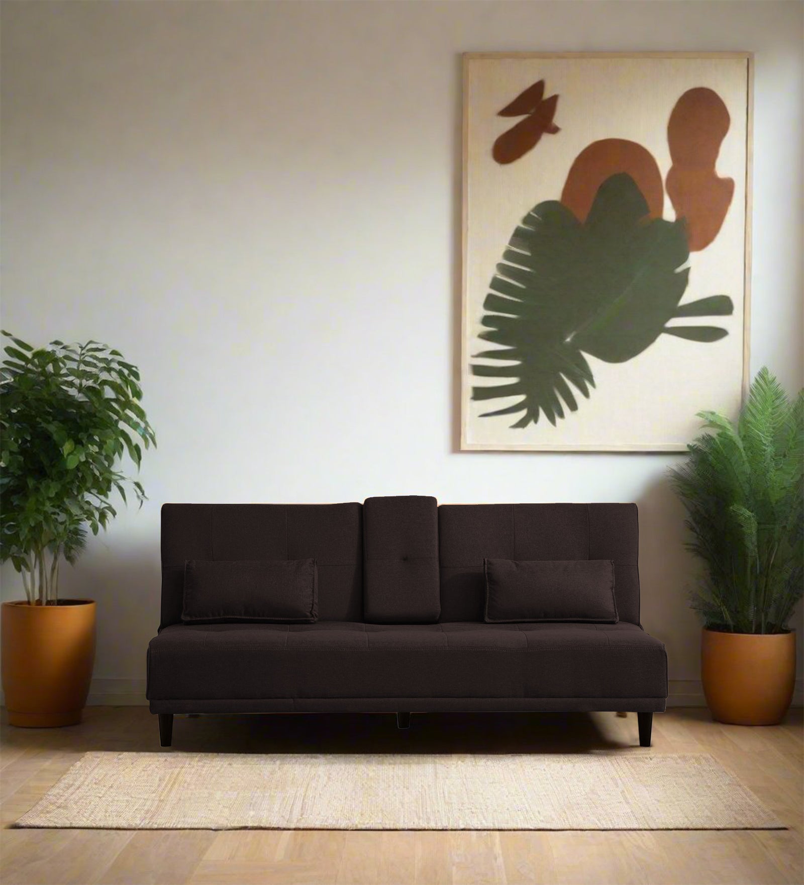Jerry Fabric 3 Seater Convertible Sofa Cum Bed In Dark Brown Colour - Febonic Living