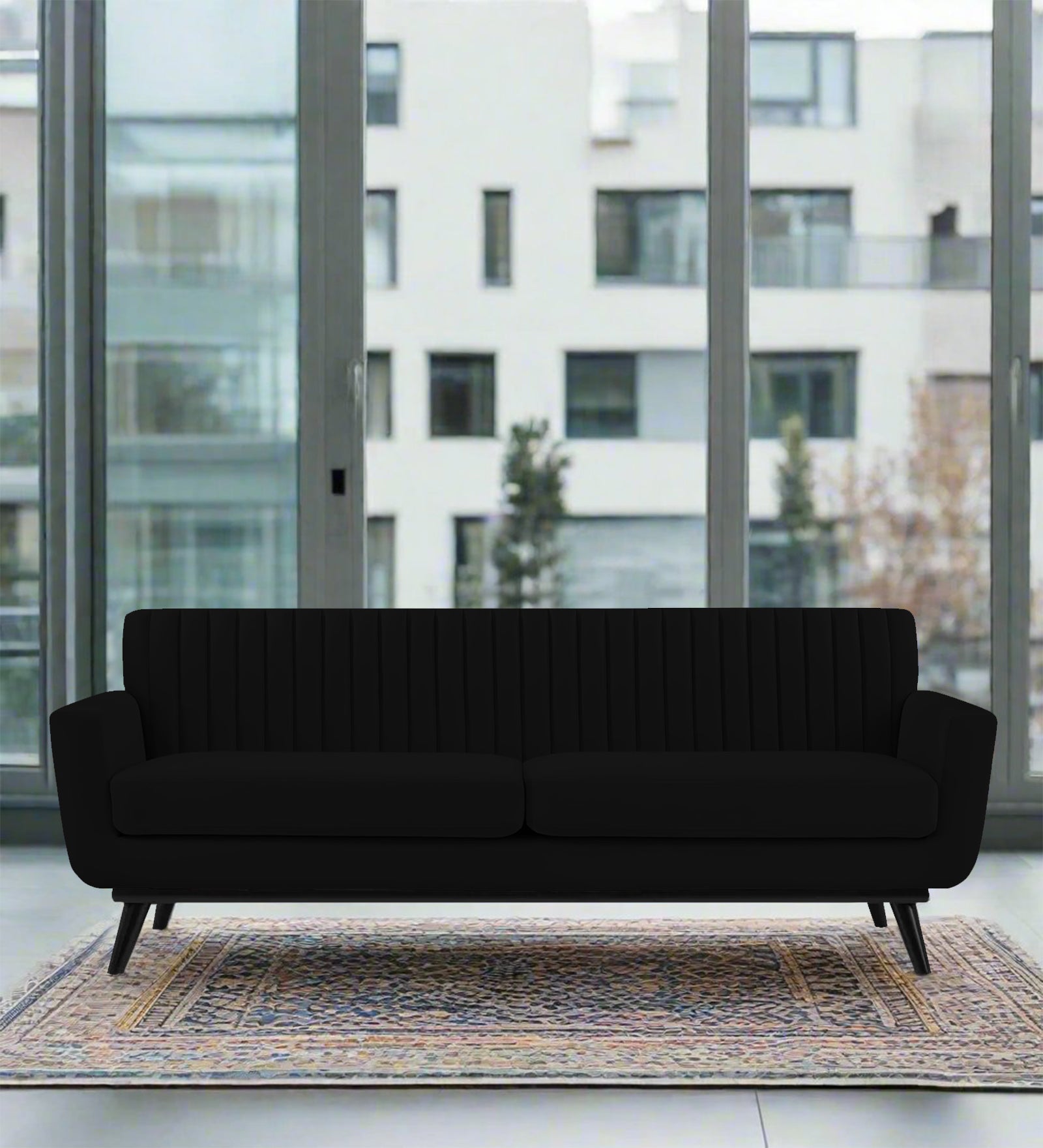 Tucker Velvet 3 Seater Sofa In Adam Black Colour - Febonic Living